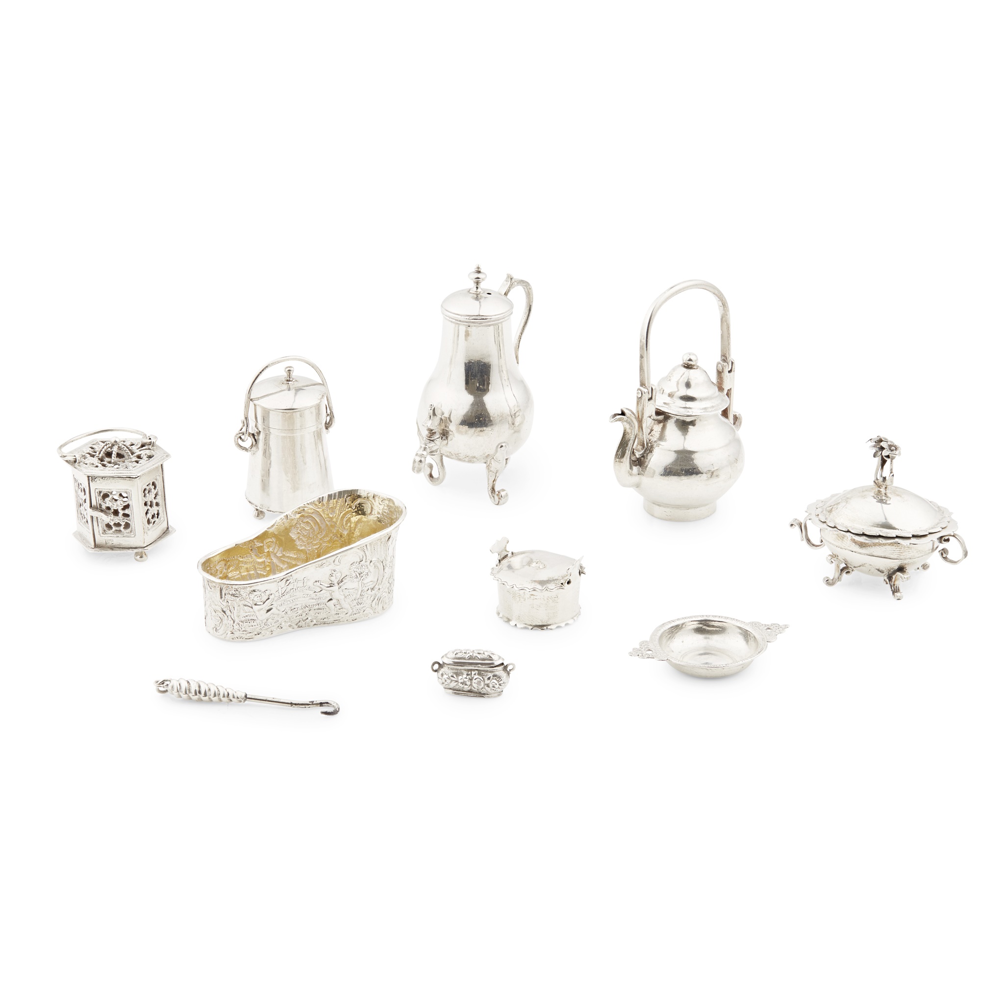 A collection of mainly 19th century miniature continental silver hollow ware