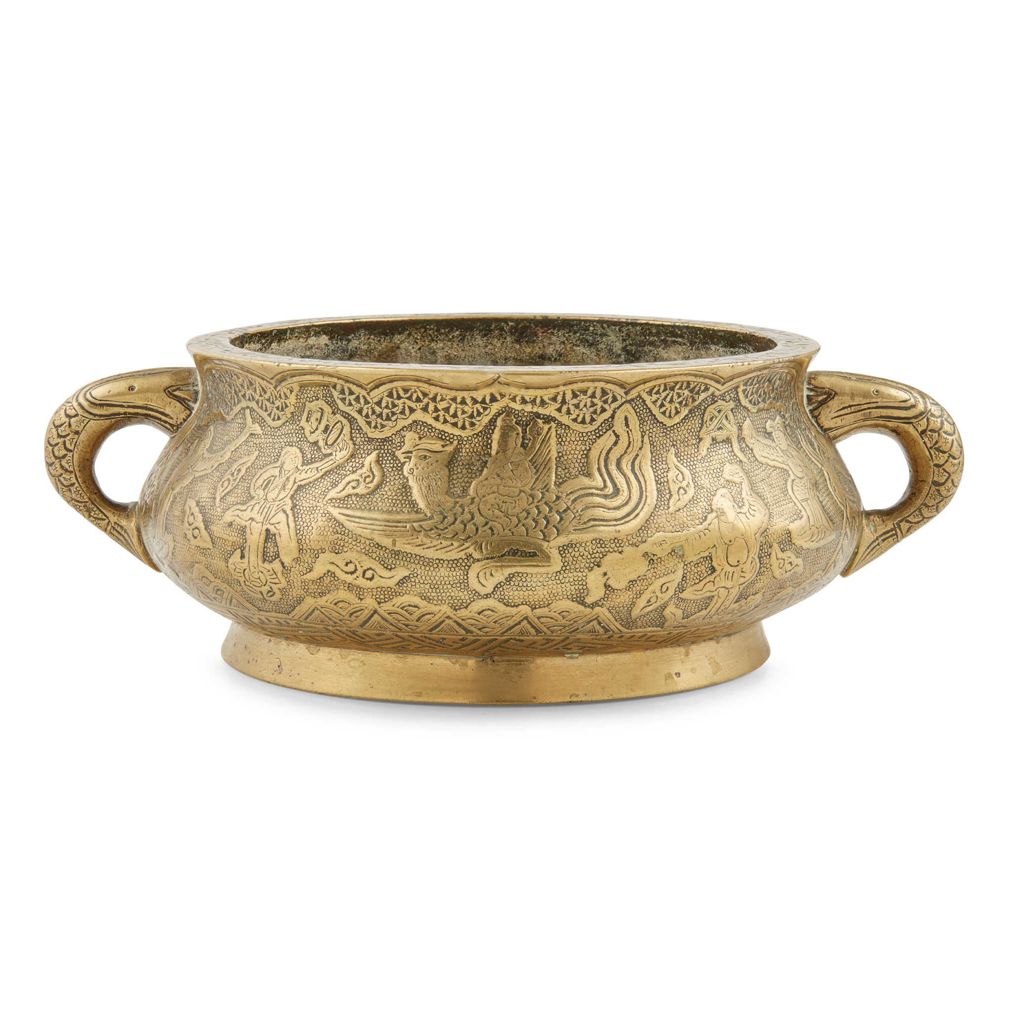 LARGE BRONZE CENSER WITH DAOIST IMMORTALS