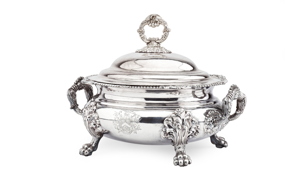 A silver plated soup tureen