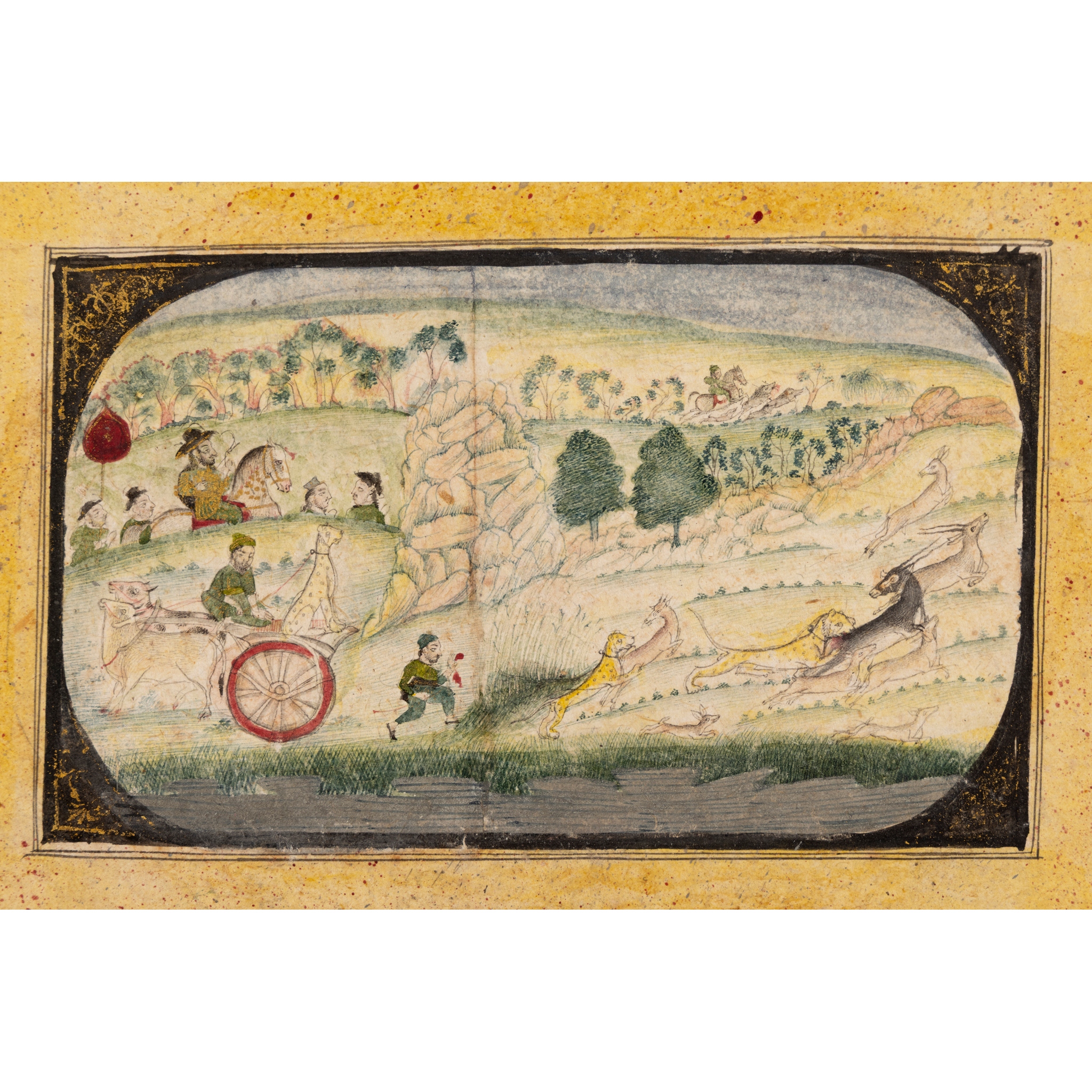 A GAZELLE HUNT LED BY EUROPEANS IN A ROCKY LANDSCAPE ATTRIBUTED TO CHOKHA (ACTIVE, EARLY 19TH CENTURY)