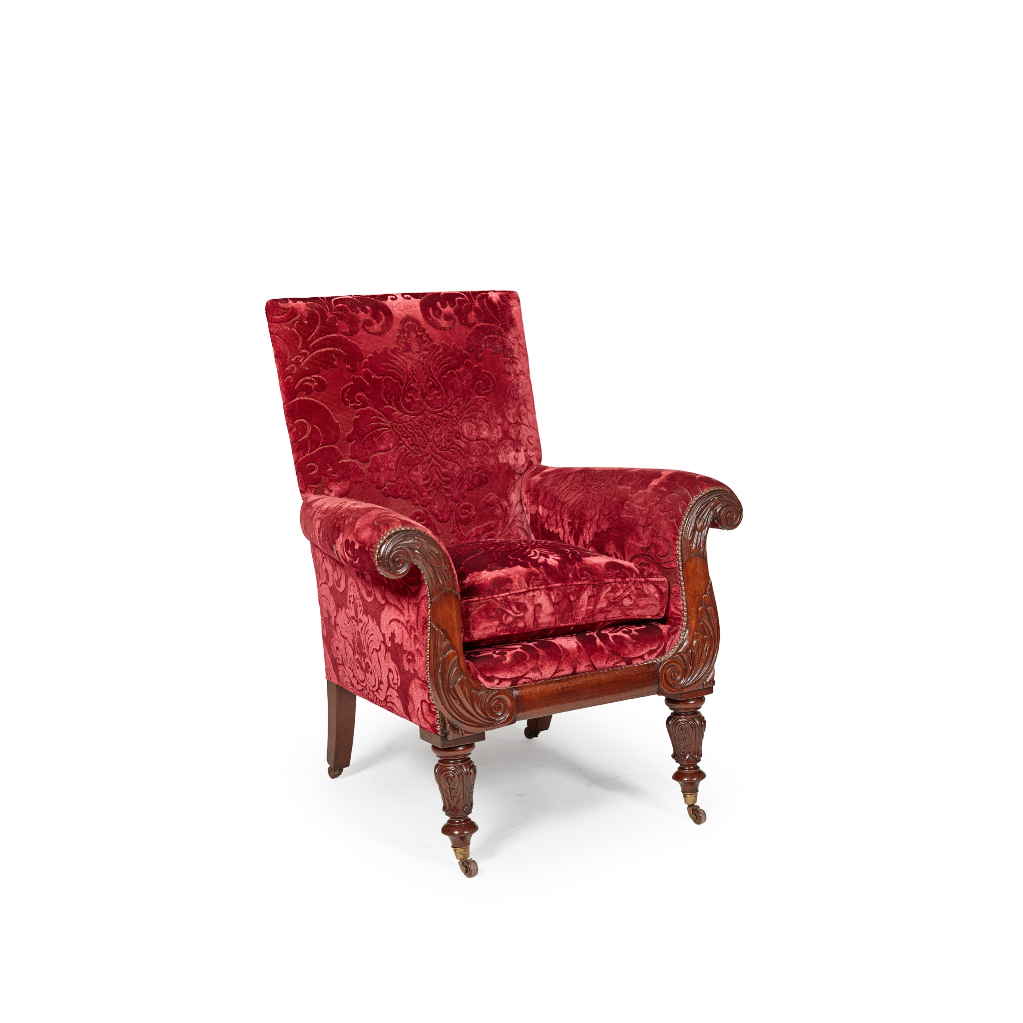 GEORGE IV MAHOGANY FRAMED ARMCHAIR