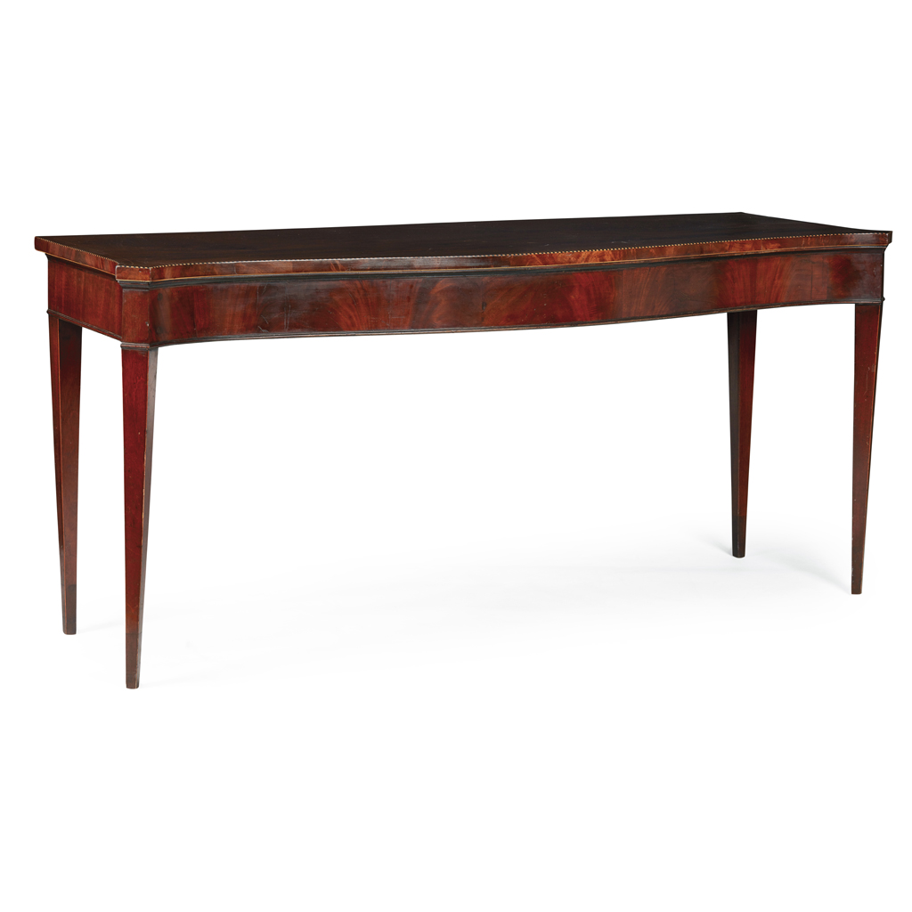 LATE GEORGE III MAHOGANY SERPENTINE SERVING TABLE