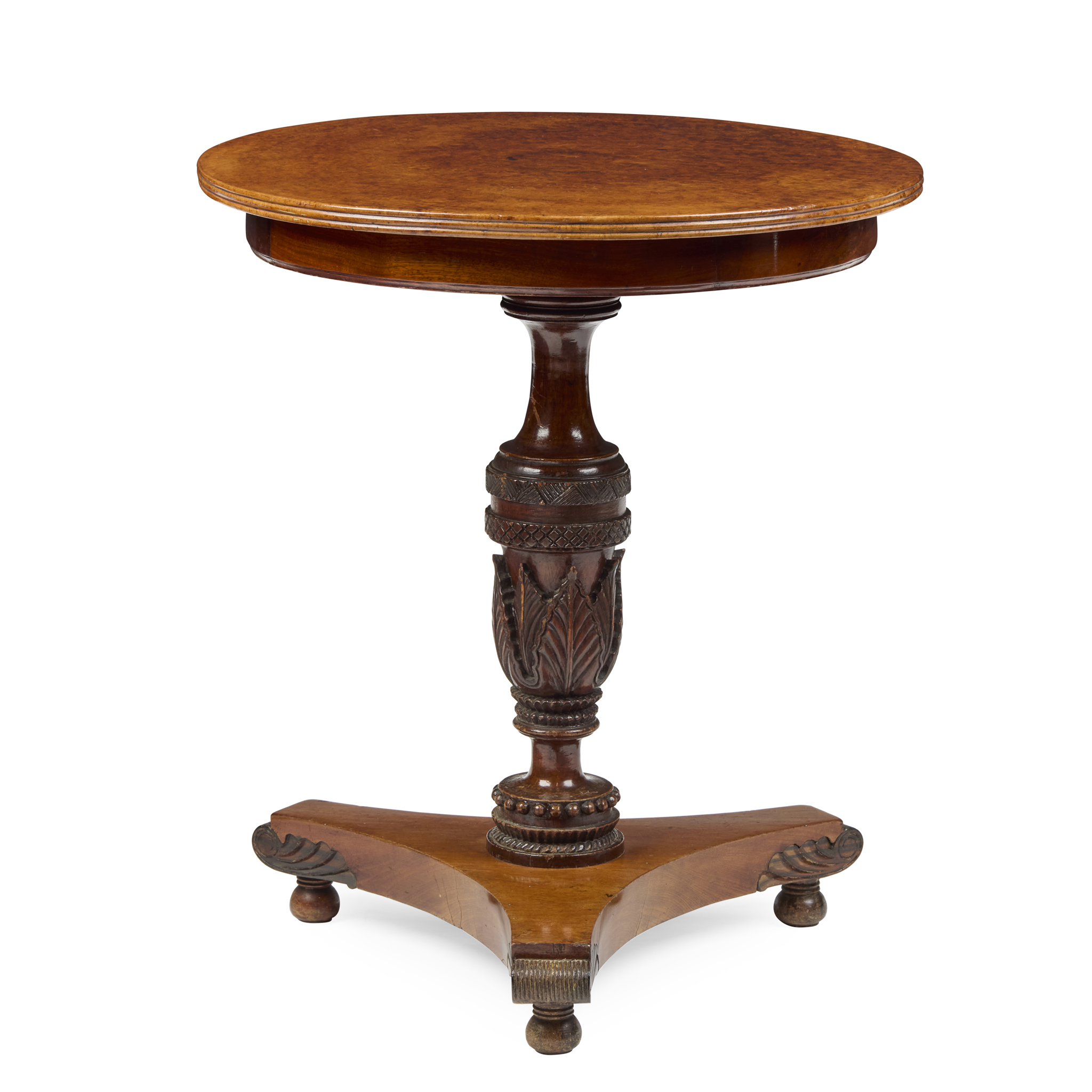 ANGLO-COLONIAL AMBOYNA PEDESTAL TABLE