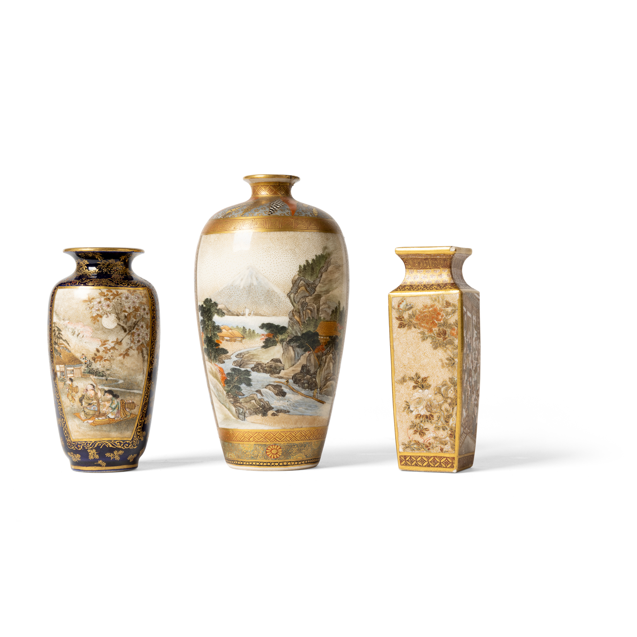 GROUP OF THREE JAPANESE SATSUMA VASES