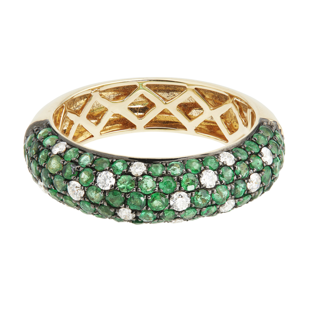 An emerald and diamond set band