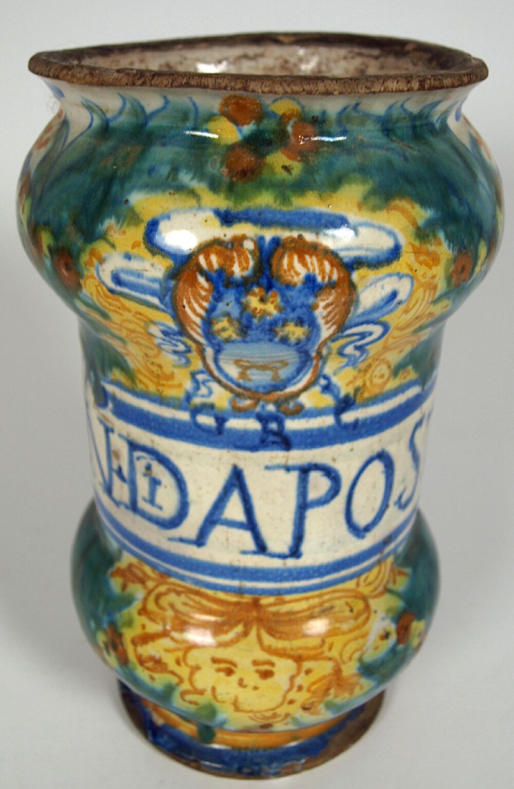 An early 17th century Italian maiolica armorial albarello Possibly from Deruta