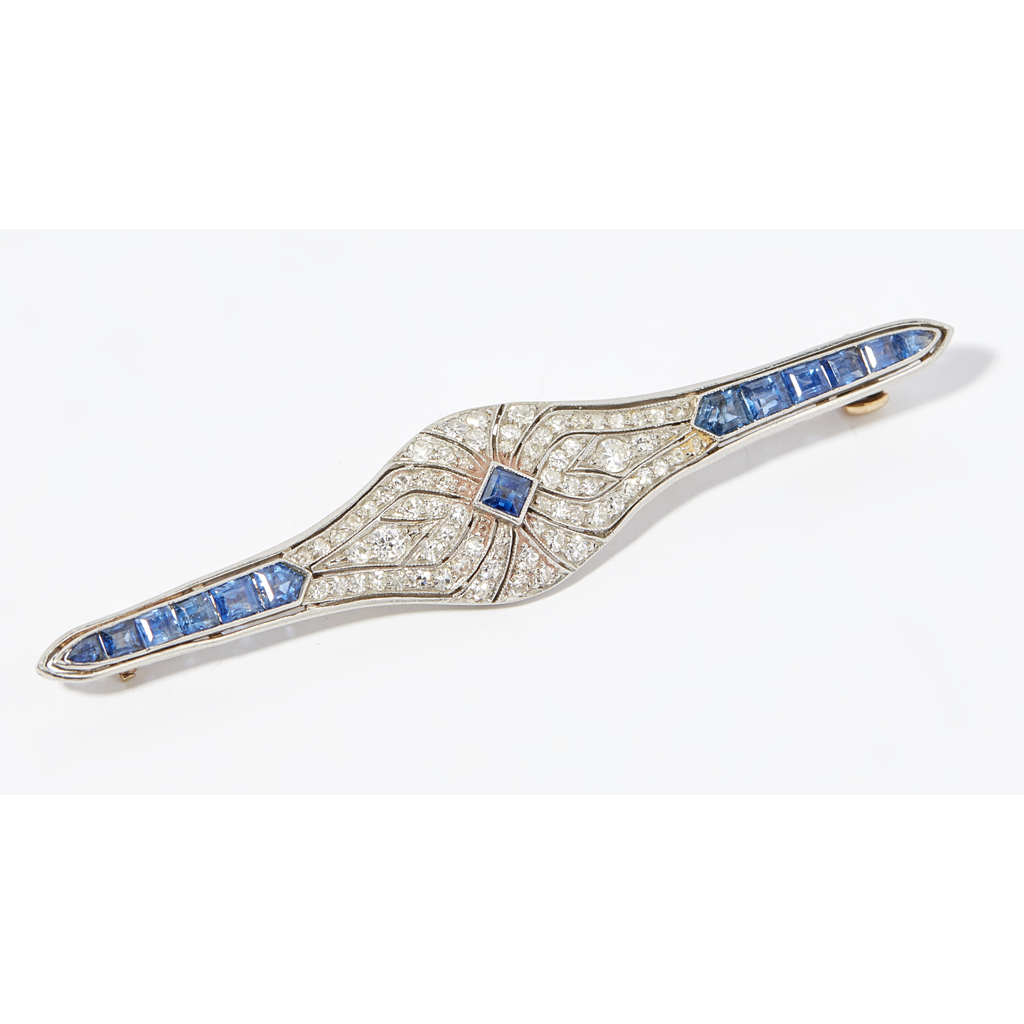 A sapphire and diamond bar brooch