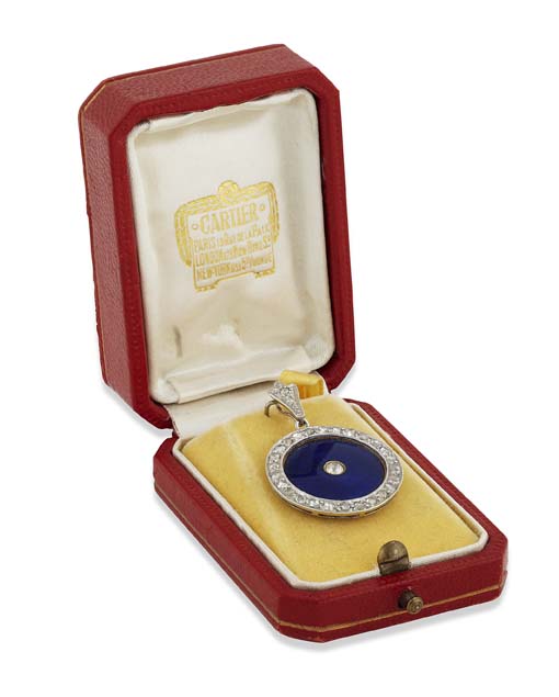 CARTIER - an early 20th century enamelled and diamond set pendant
