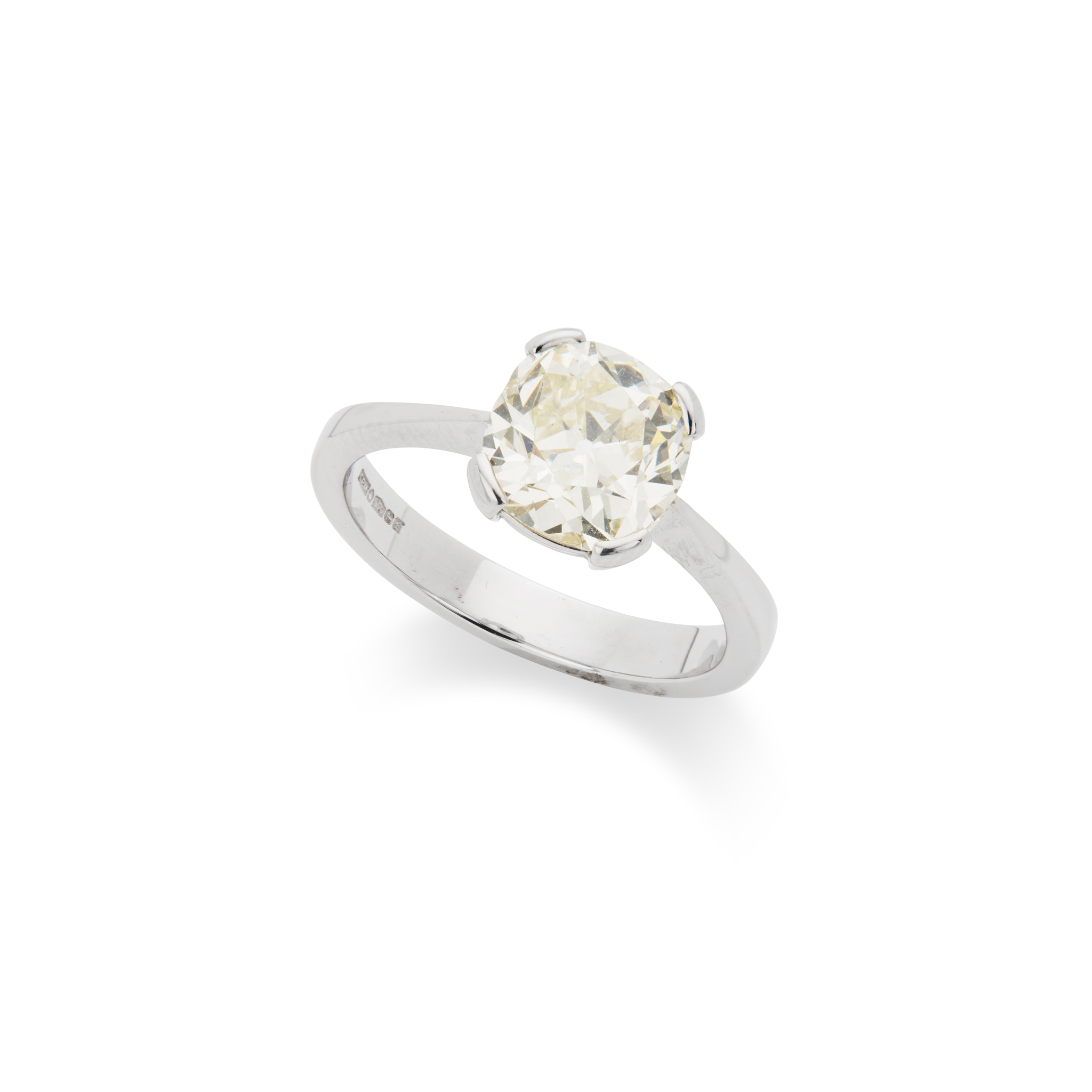 A cushion-shaped diamond single-stone ring