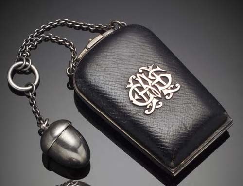 A Victorian mounted leather sewing etui,