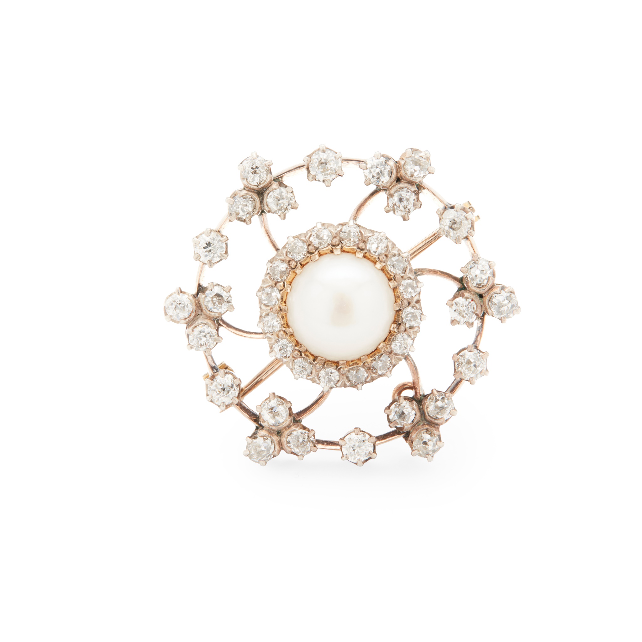 A half pearl and diamond brooch