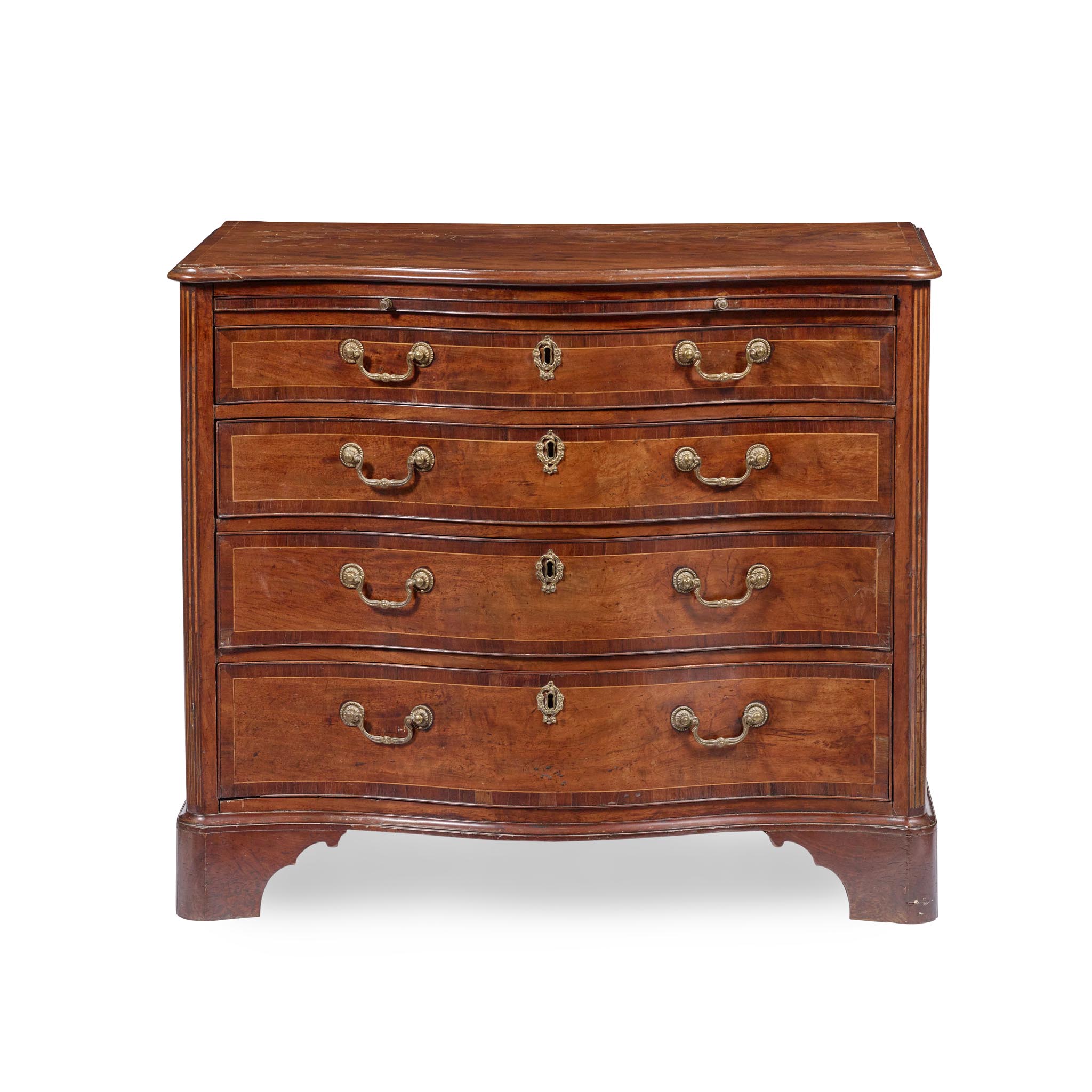 GEORGE III MAHOGANY AND INLAID SERPENTINE CHEST OF DRAWERS