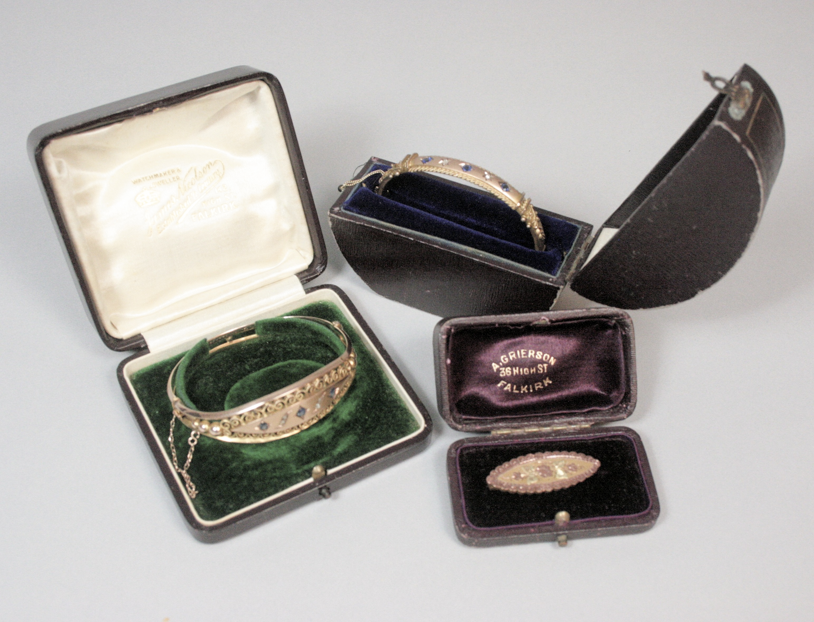 A late Victorian sapphire and diamond bangle