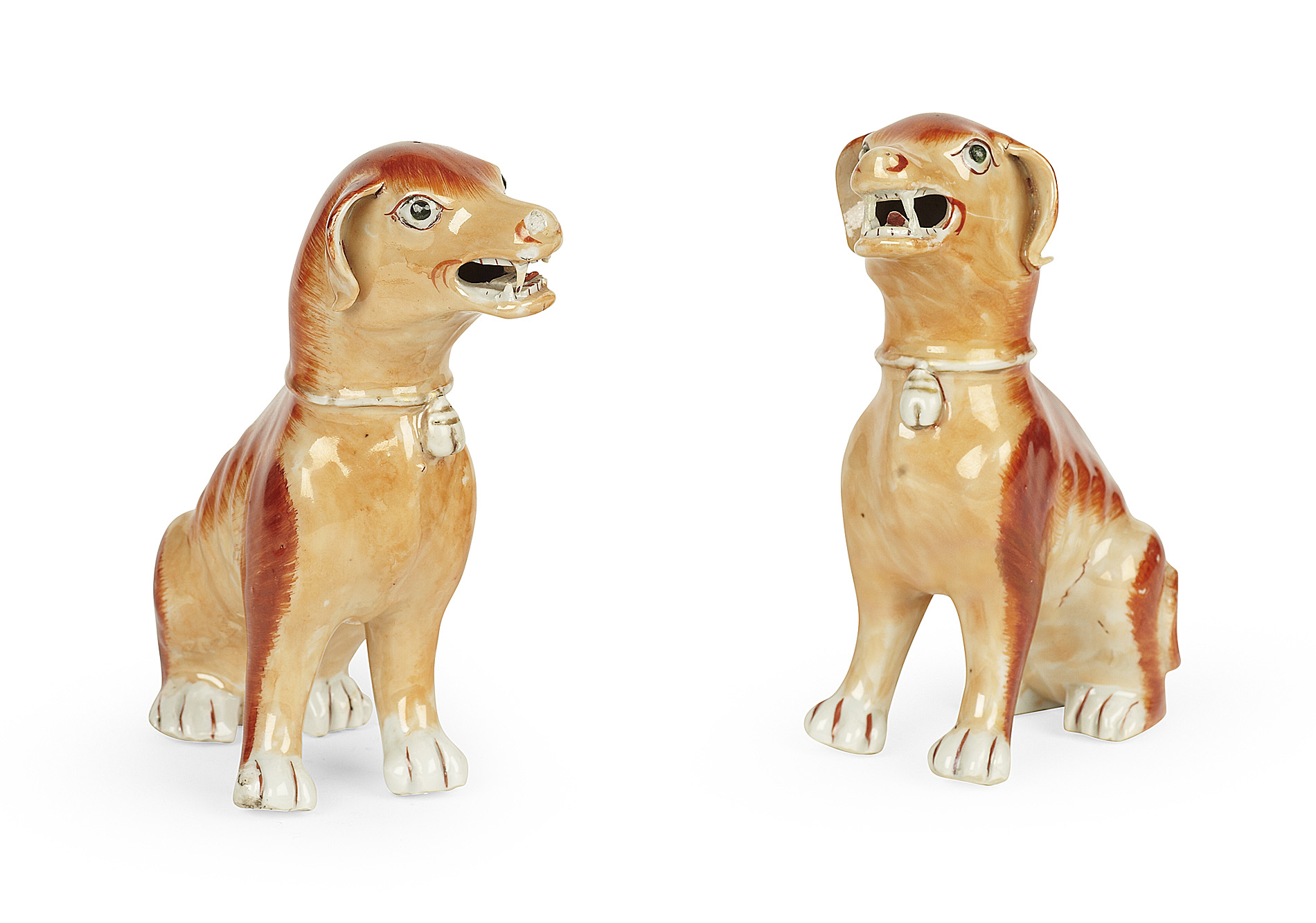 PAIR OF CHINESE EXPORT PORCELAIN HOUNDS