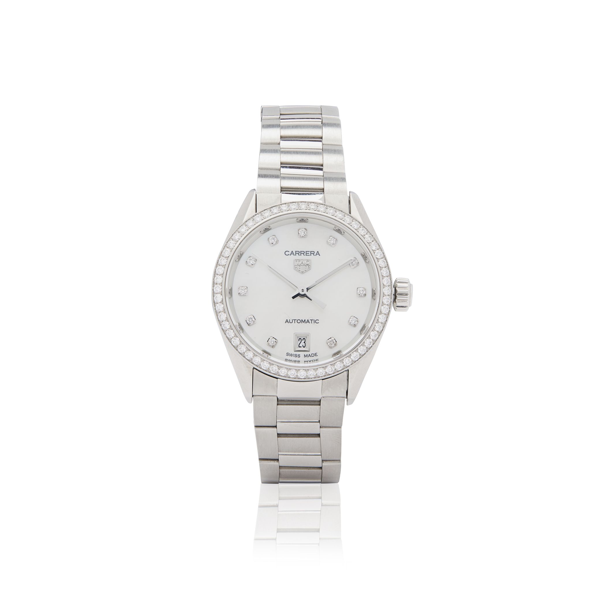 Tag Heuer. A Ladies stainless steel and diamond automatic wristwatch with date
