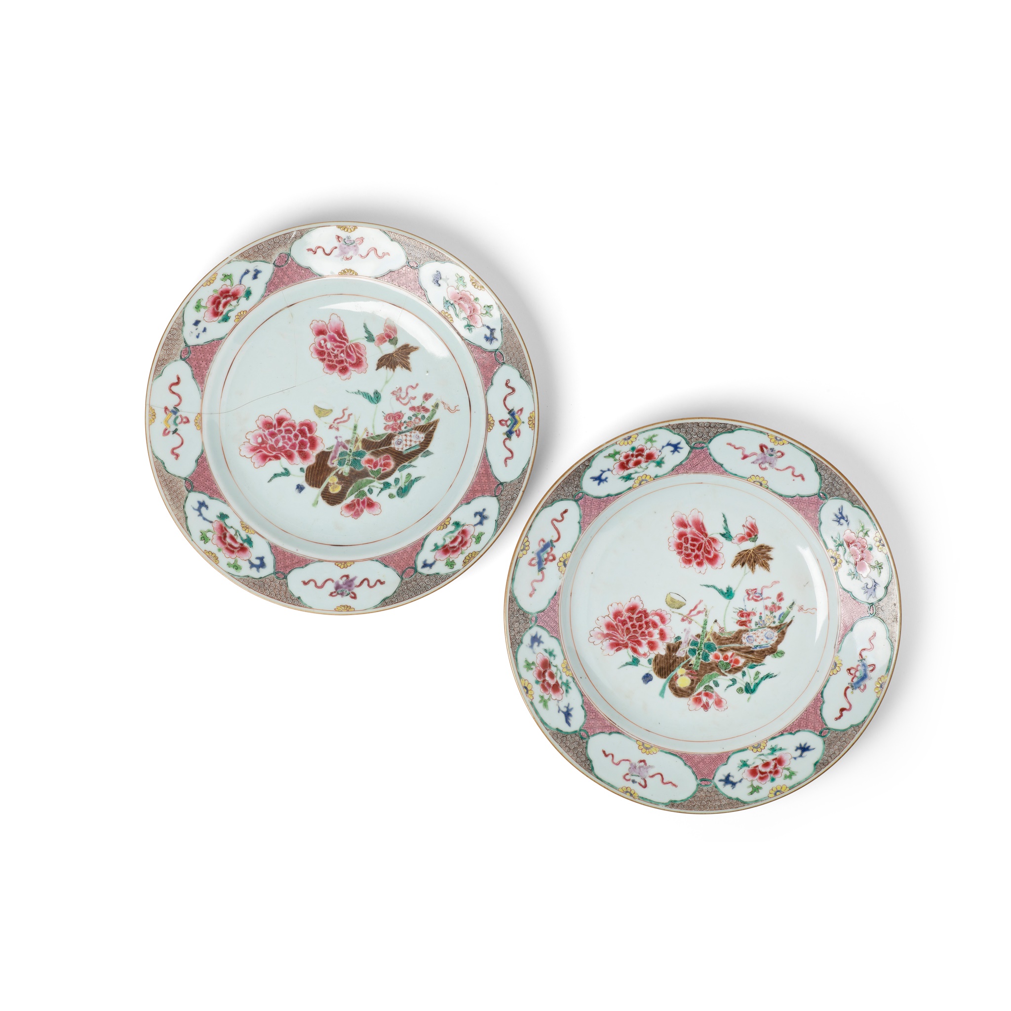 PAIR OF FAMILLE ROSE 'COVERT EIGHT IMMORTALS' PLATES