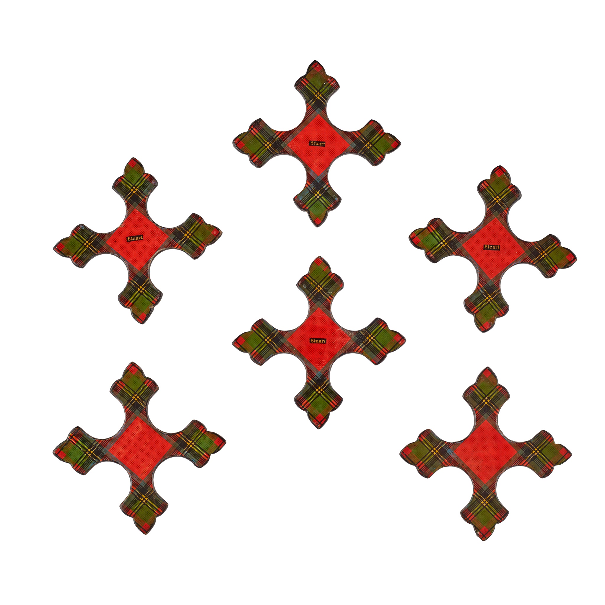 A GROUP OF SIX TARTANWARE THREADWINDERS