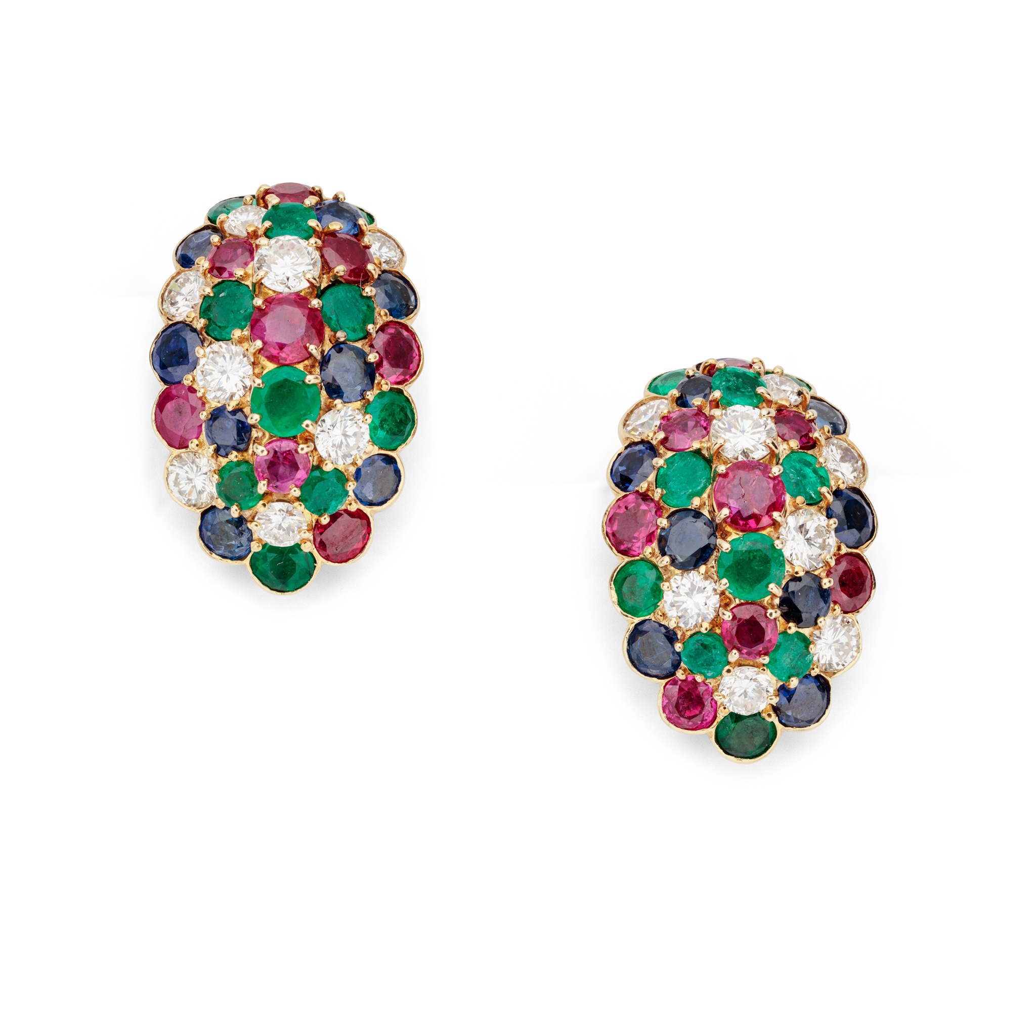 A pair of diamond and gem-set earrings, by Van Cleef and Arpels, circa 1950s