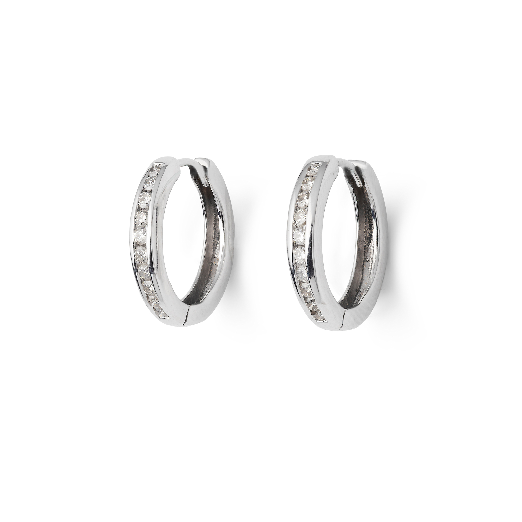 A pair of diamond hoop earrings