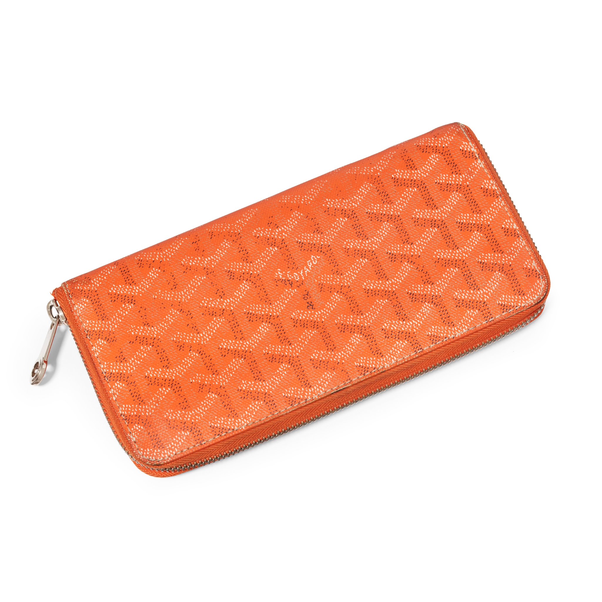 Goyard: An Orange Goyardine Canvas and Leather Matignon GM Wallet