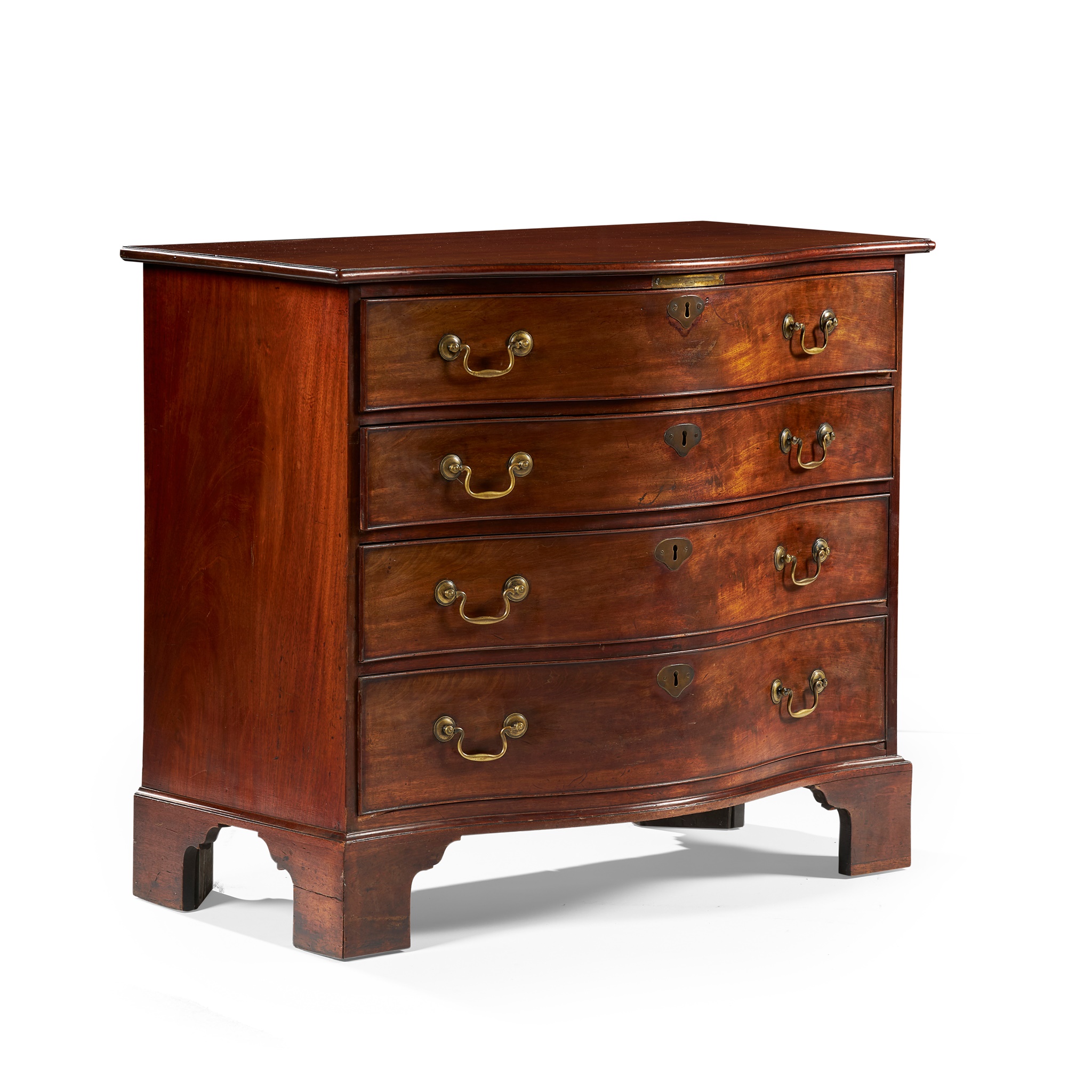 GEORGE III MAHOGANY SERPENTINE SECRETAIRE CHEST OF DRAWERS