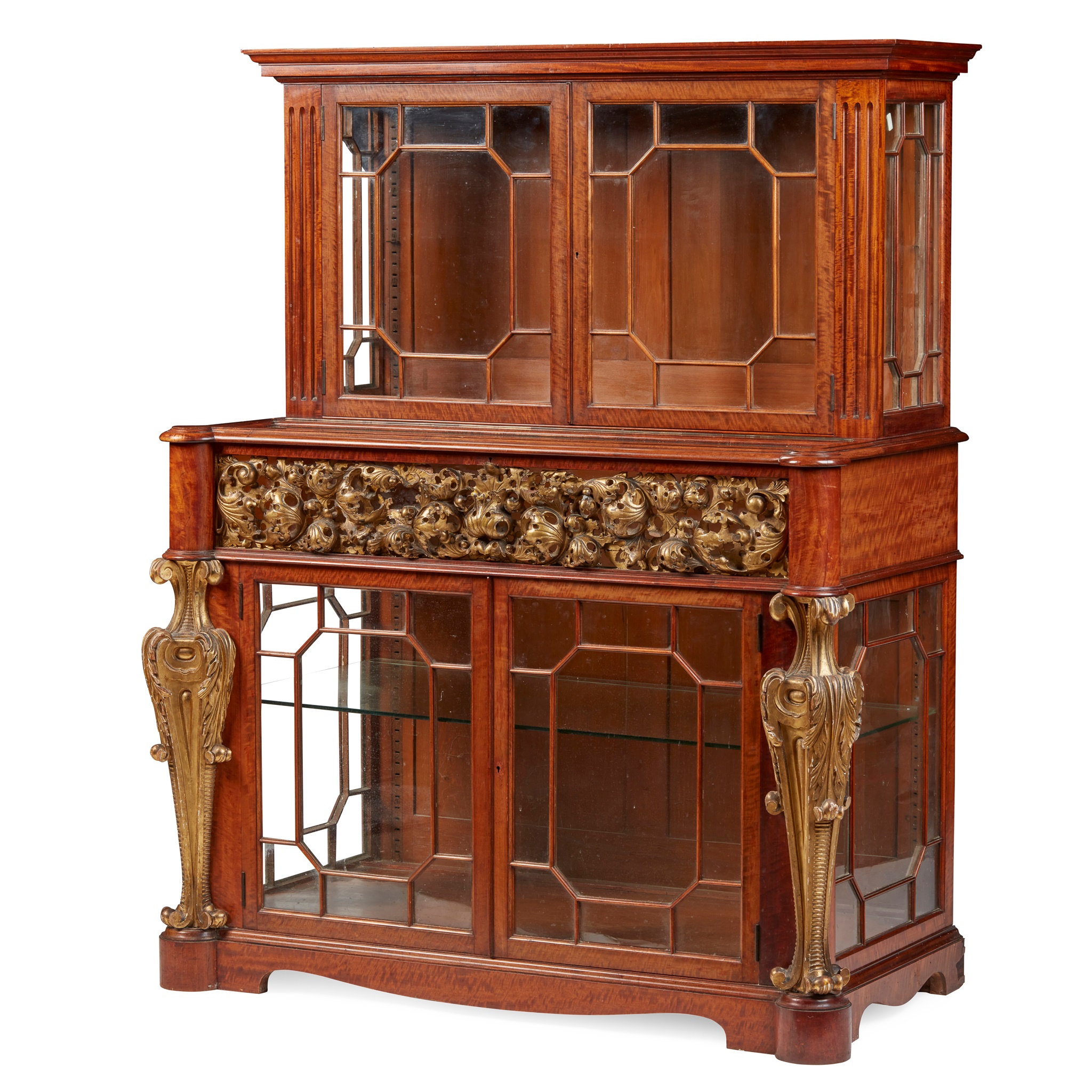 VICTORIAN SATINWOOD AND GILTWOOD DISPLAY CABINET