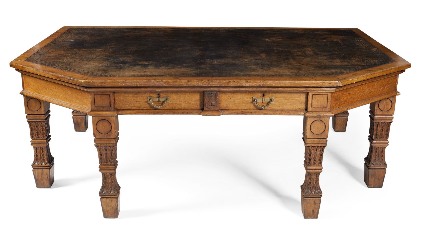 LARGE VICTORIAN CARVED OAK PARTNERS' DESK
