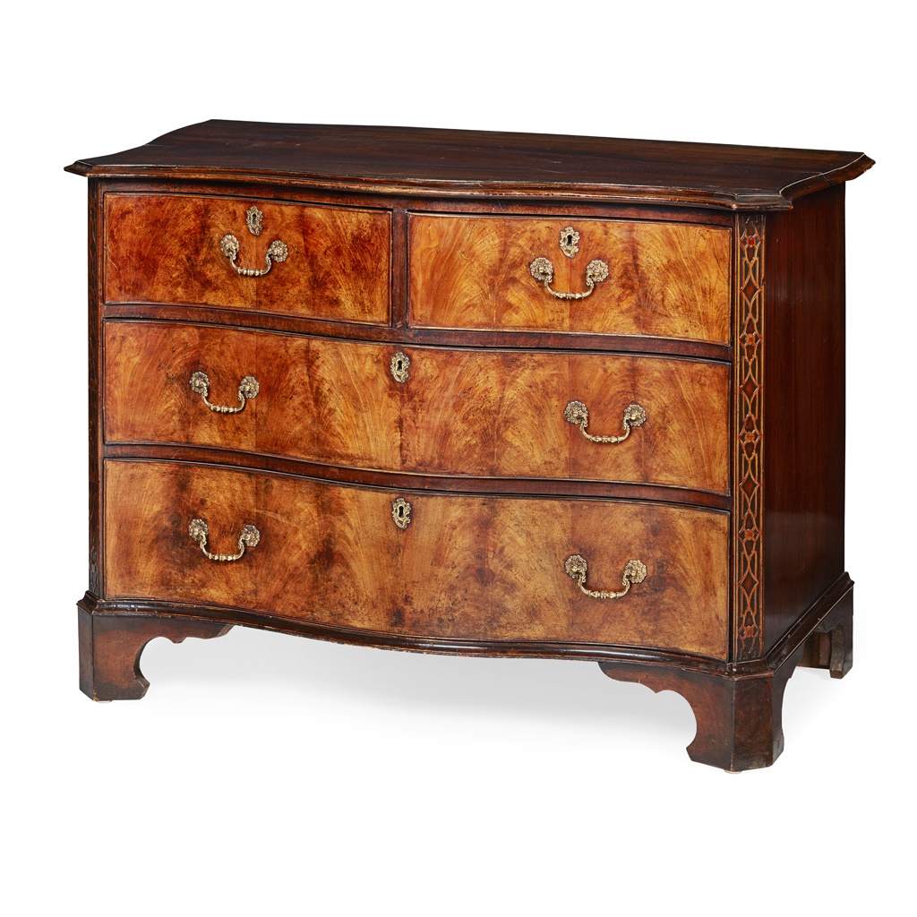 GEORGE III STYLE MAHOGANY SERPENTINE COMMODE