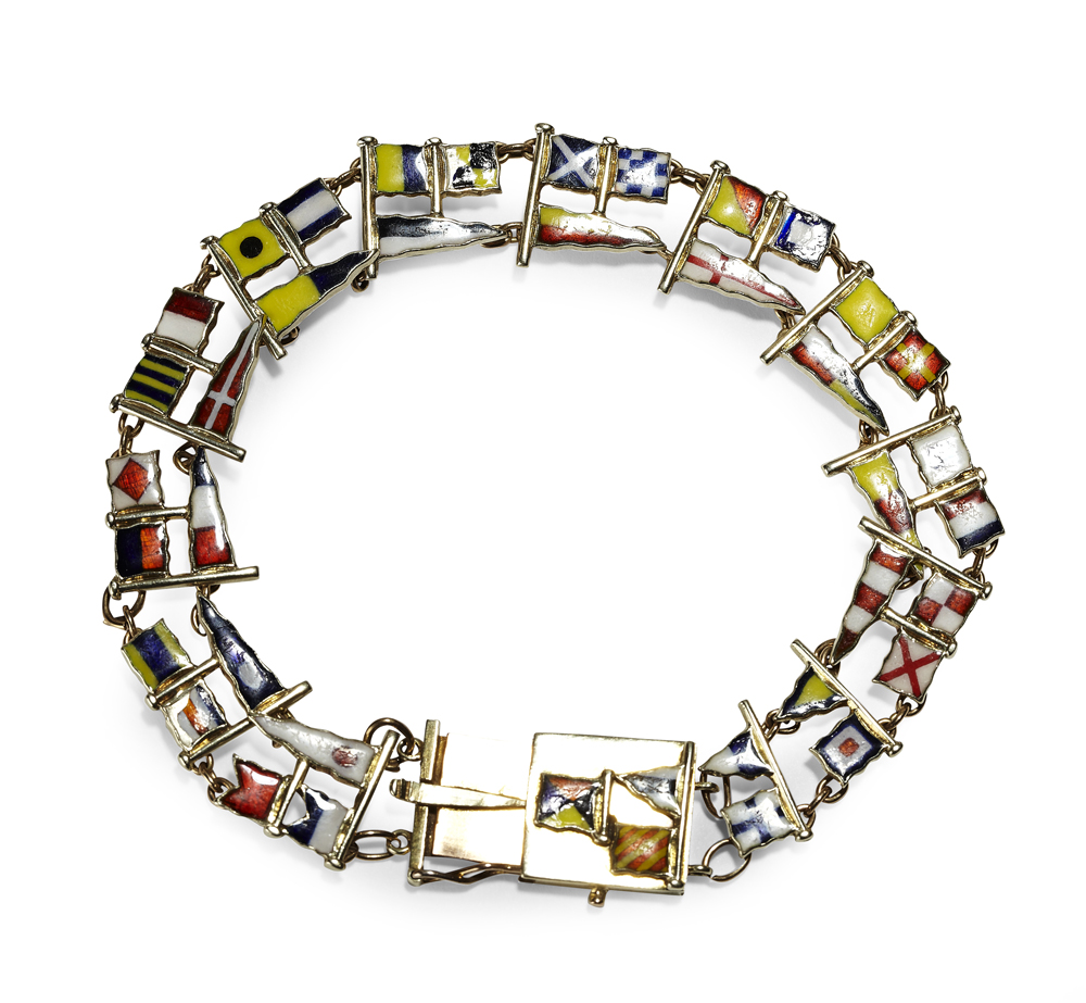 NAUTICAL INTEREST - an Edwardian 9ct gold enamelled bracelet