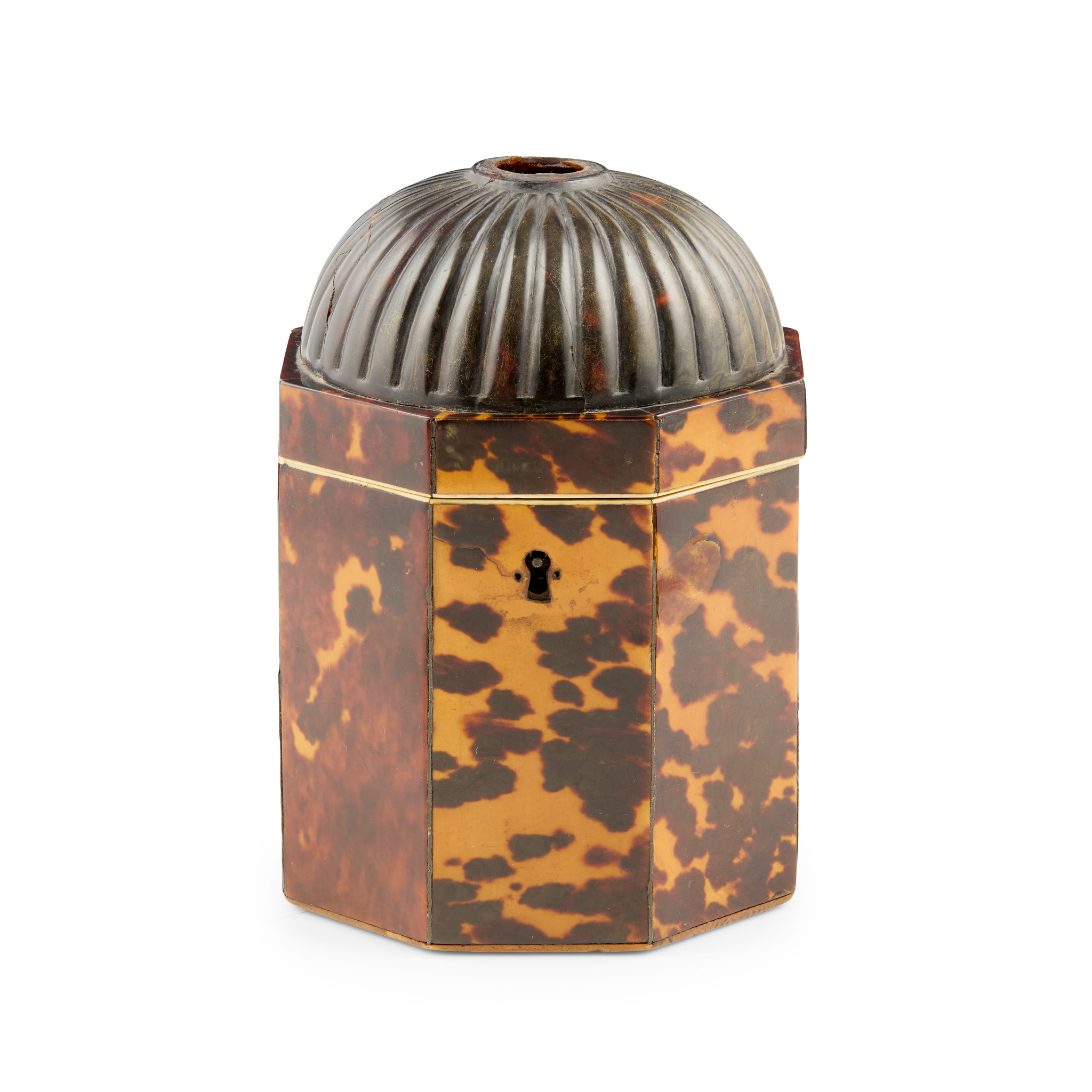 GEORGE III TORTOISESHELL OCTAGONAL TEA CADDY