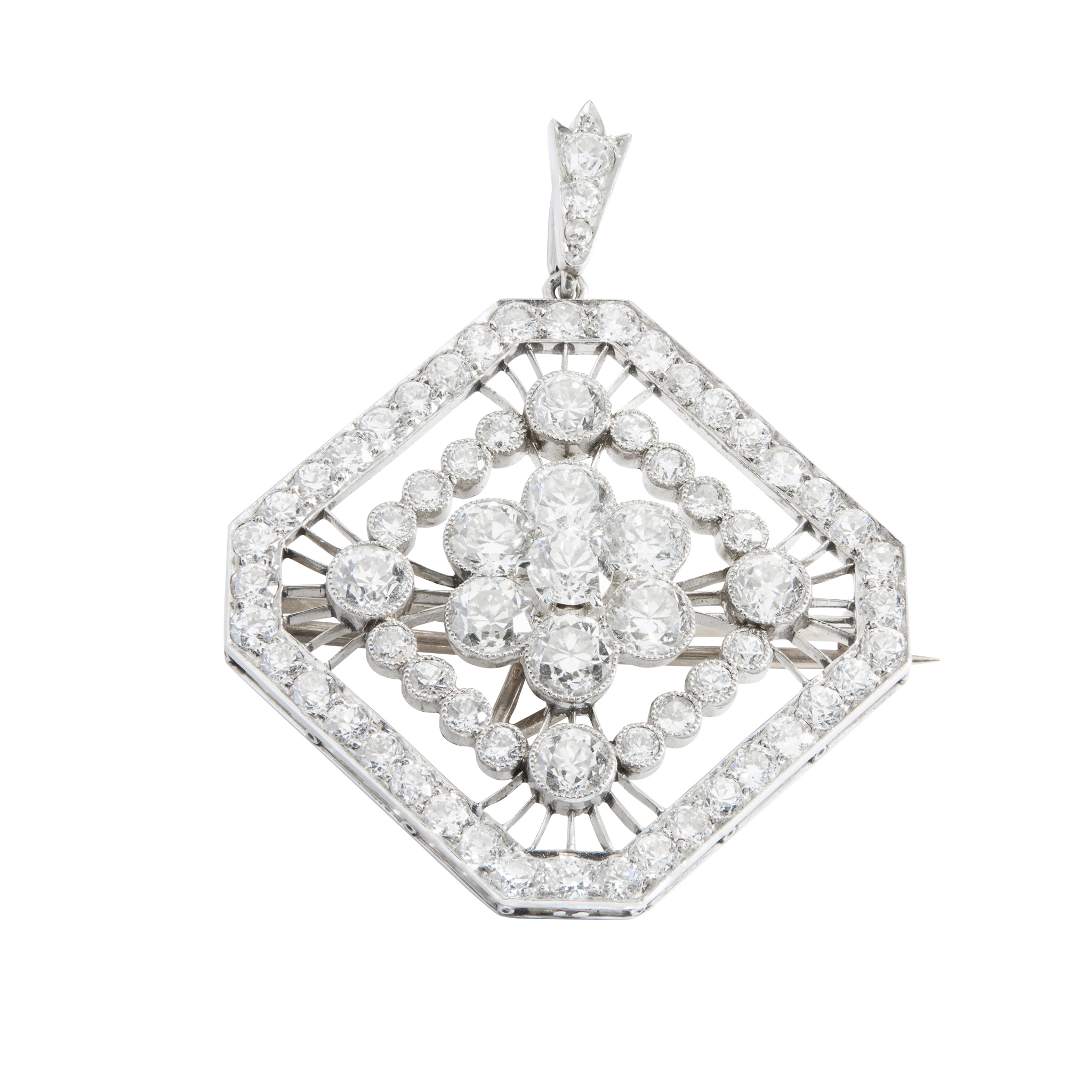 An early 20th century diamond pendant/brooch, circa 1920s