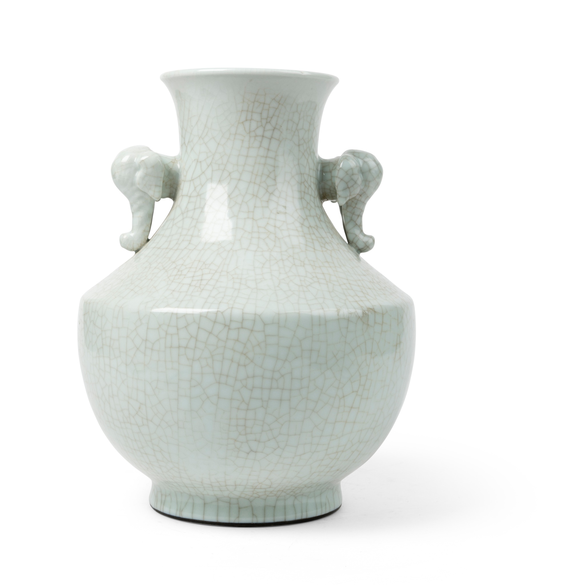 GE-TYPE CRACKLE-GLAZED VASE WITH ELEPHANT HANDLES