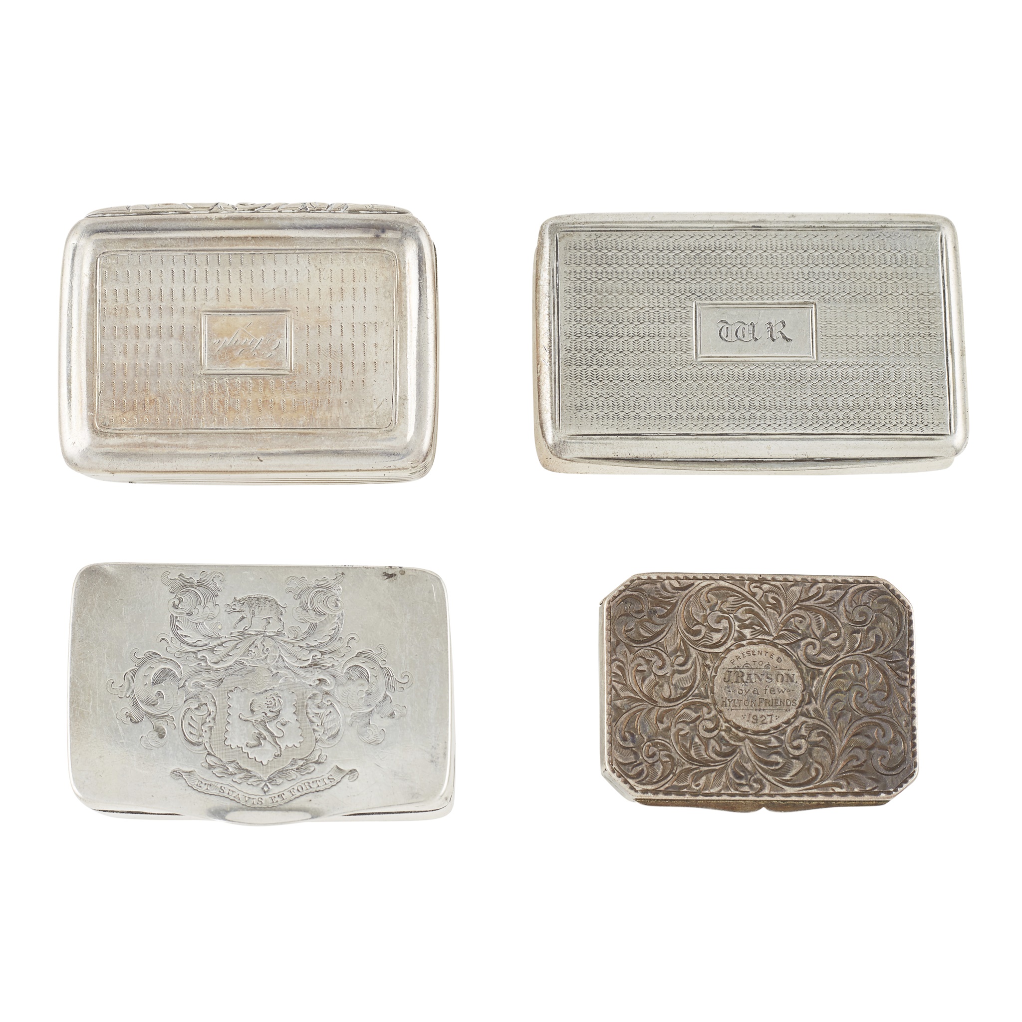 A group of three Georgian and one other silver snuff boxes