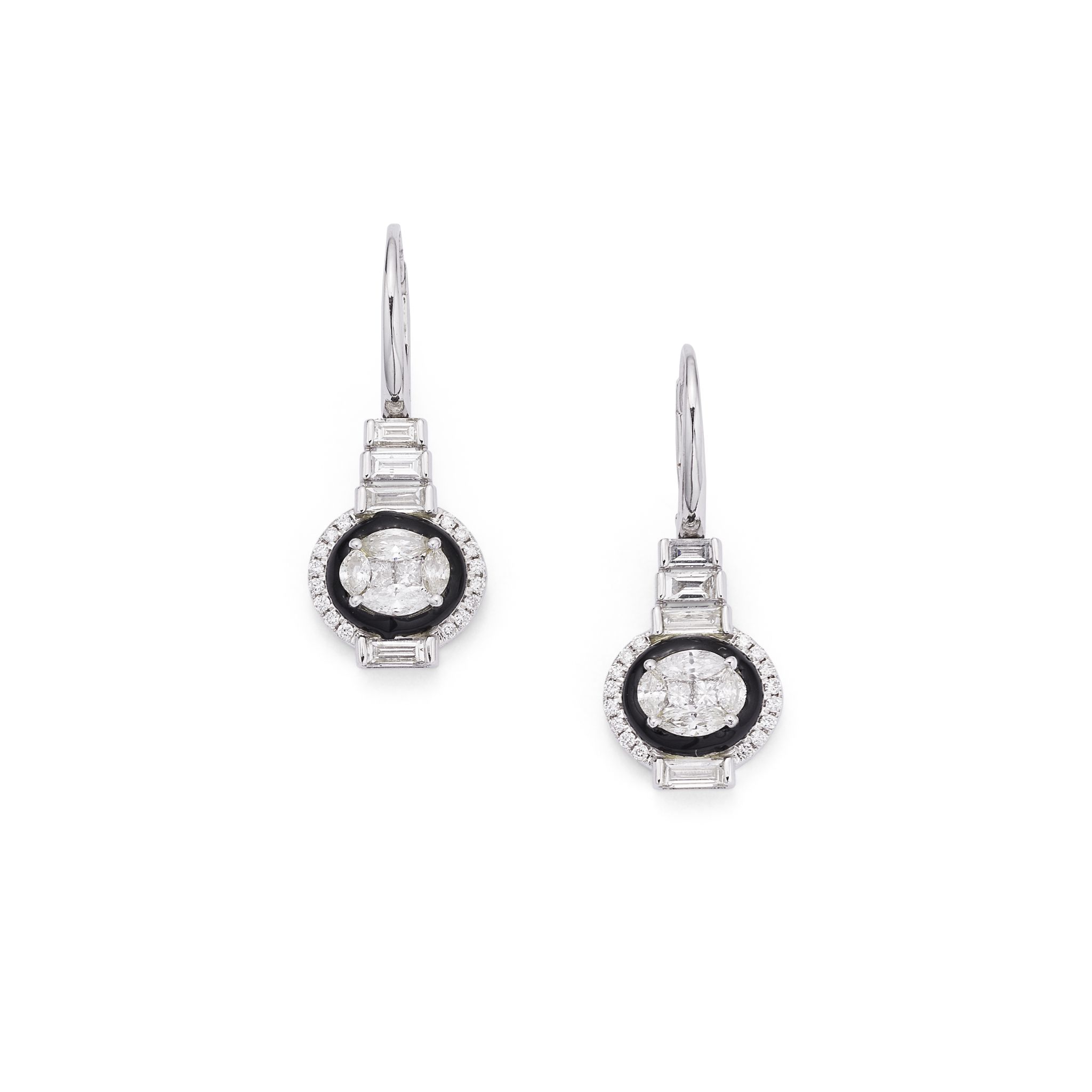 A pair of diamond and onyx earrings