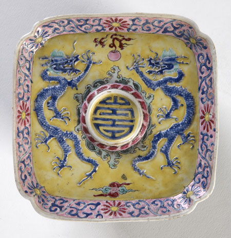 A small Chinese porcelain canted square stand Yongzheng mark and period