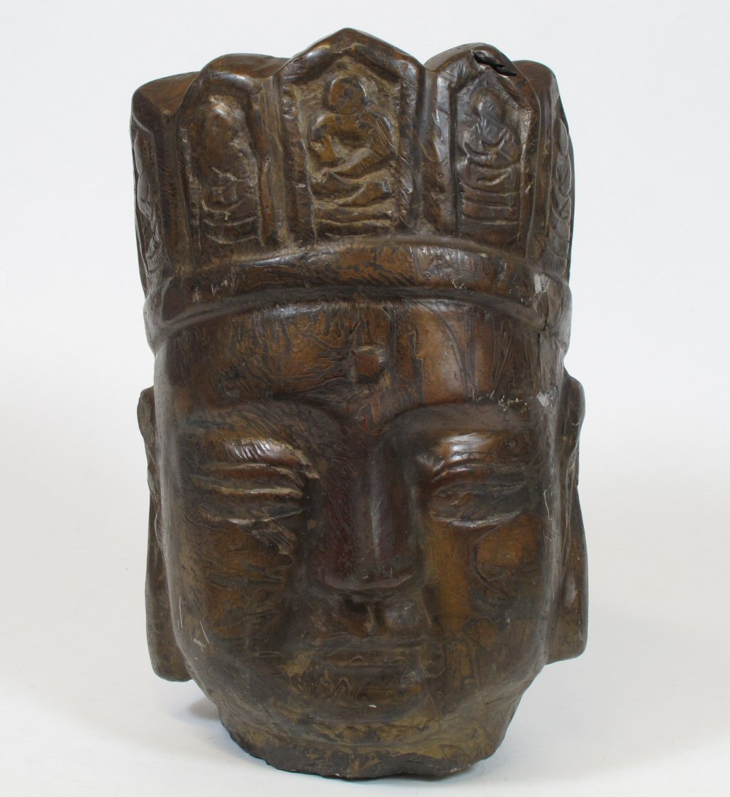 SOUTHEAST ASIAN CARVED STONE HEAD OF THE BODHISATTVA KSITIGARBHA