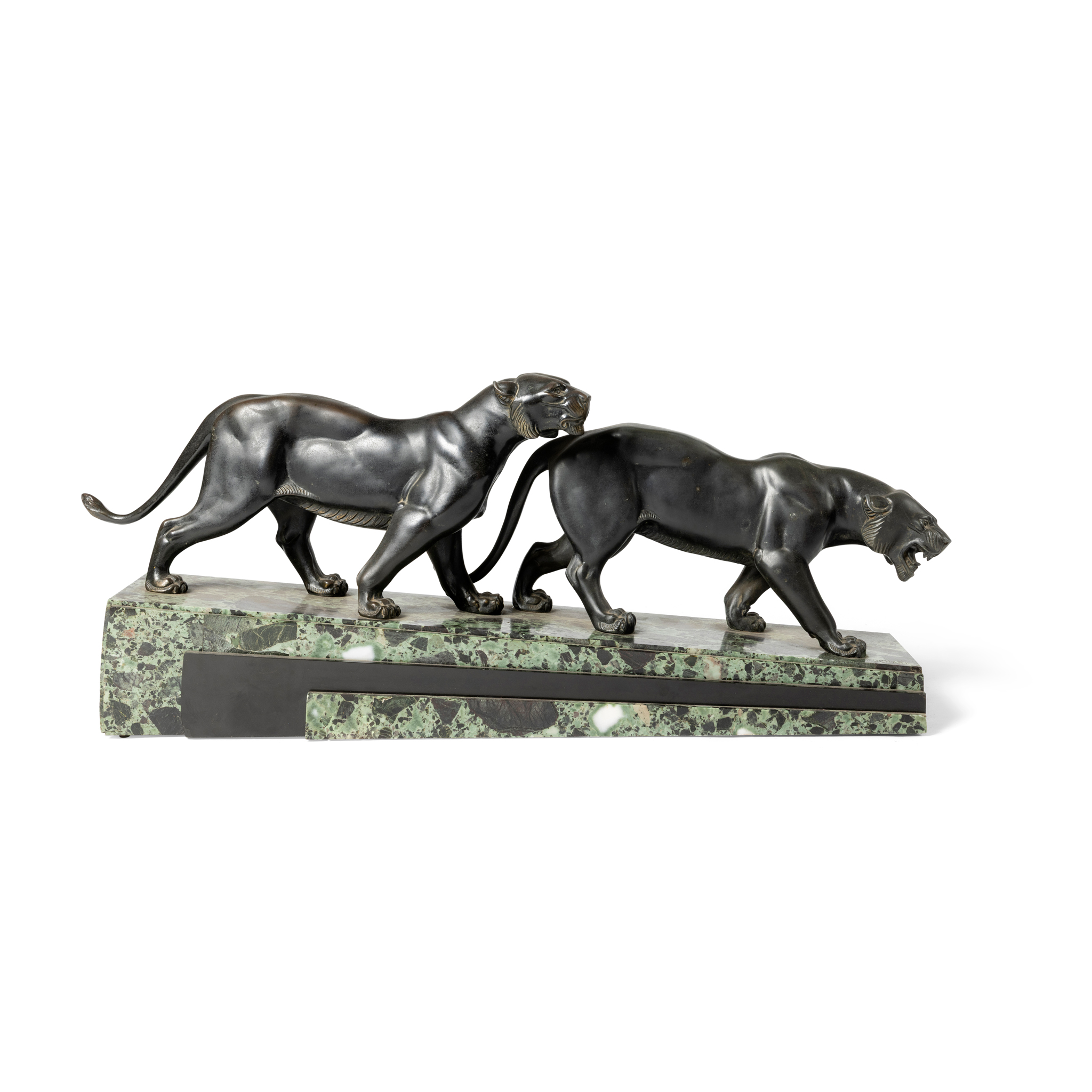 A PAIR OF BRONZE ART DECO PANTHERS, IRENEE ROCHARD (FRENCH 1906-1984)
