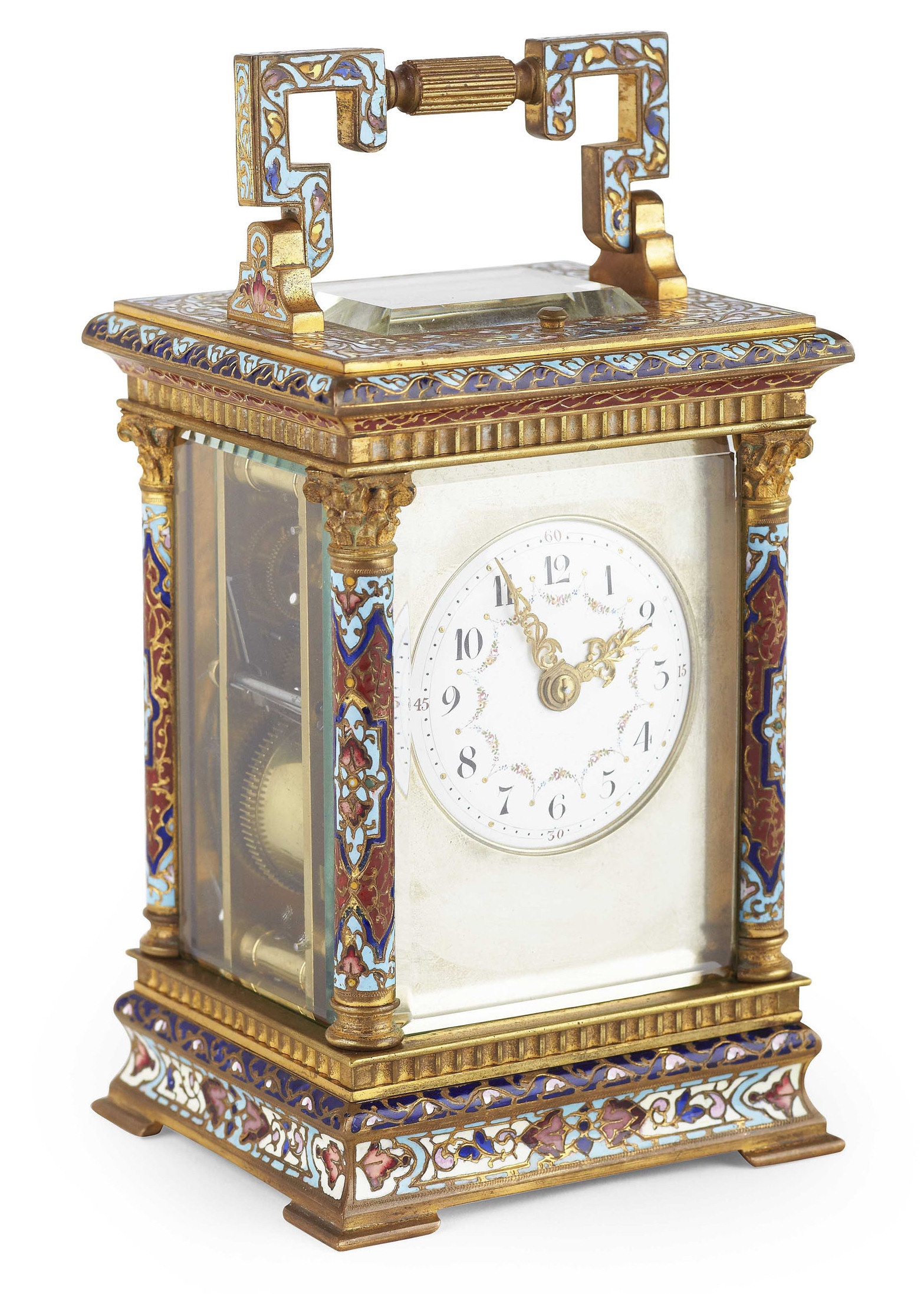 FRENCH CHAMPLEVE ENAMEL CARRIAGE CLOCK