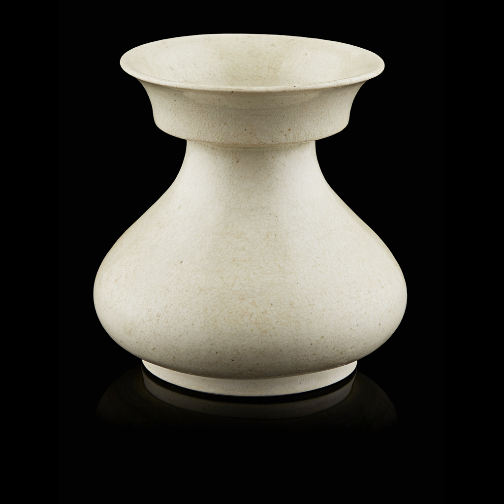 WHITE-GLAZED STONEWARE COMPRESSED PEAR-SHAPED JAR