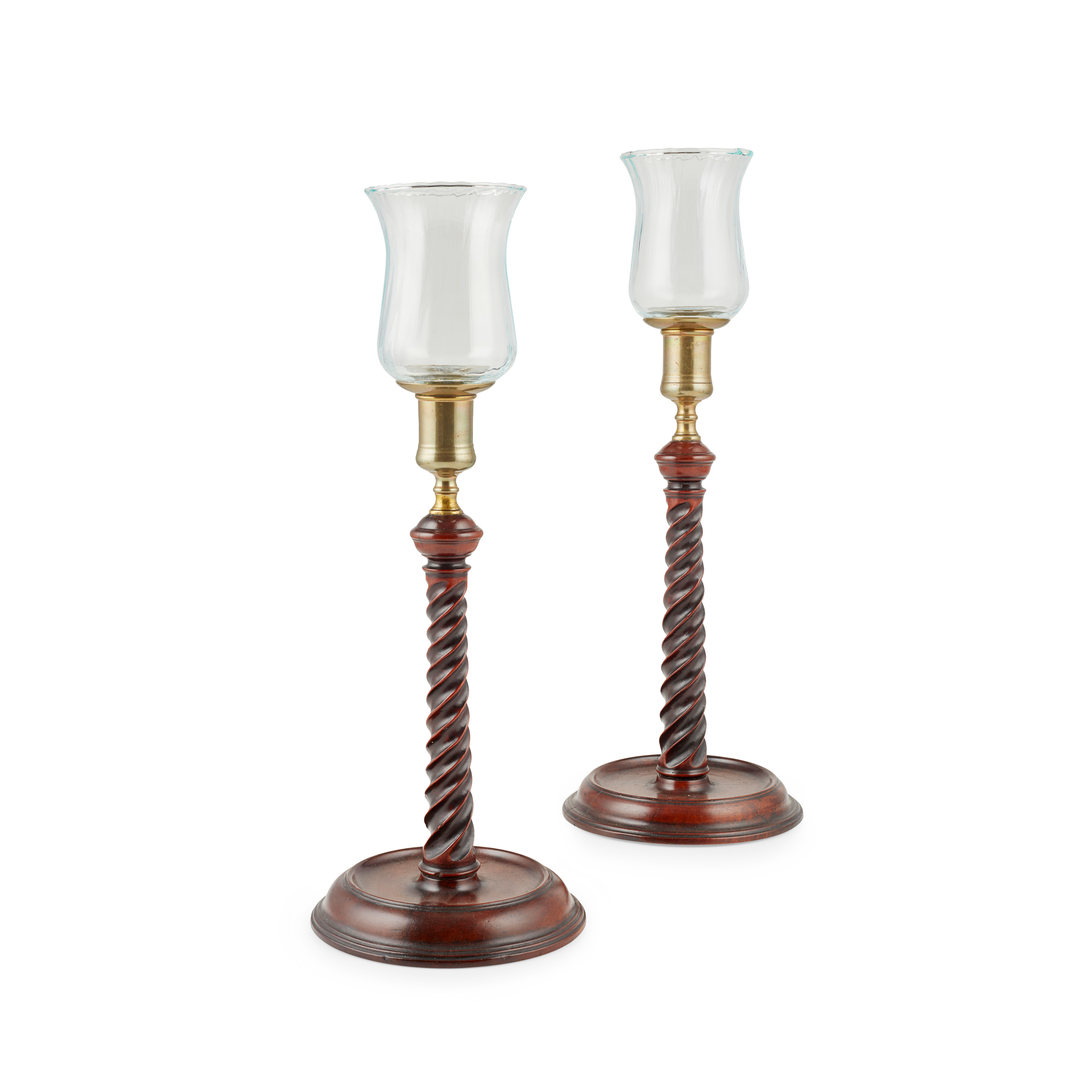 PAIR OF GEORGIAN MAHOGANY TWIST CANDLESTICKS