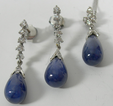 A sapphire and diamond set suite,