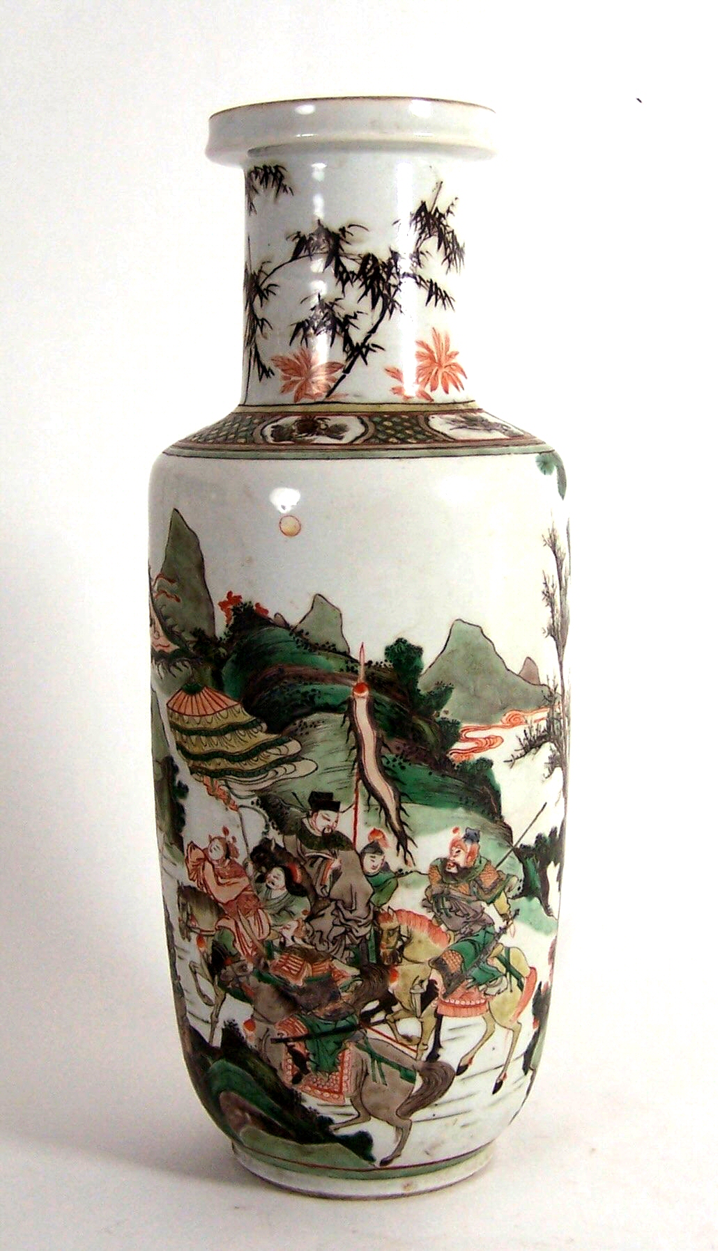 A Chinese famille verte rouleau vase, probably Kangxi,