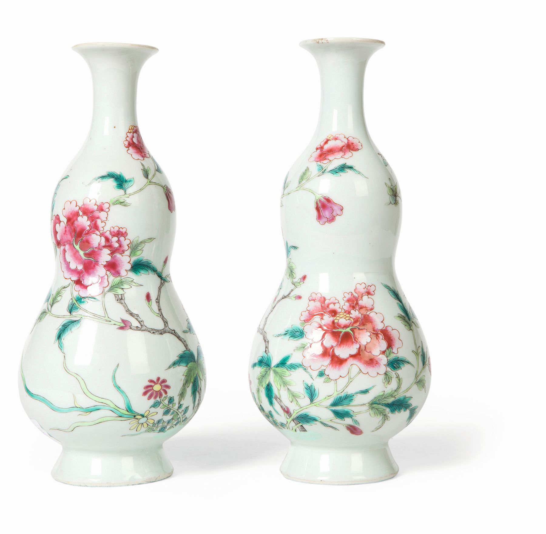 PAIR OF CHINESE FAMILLE ROSE DOUBLE GOURD VASES