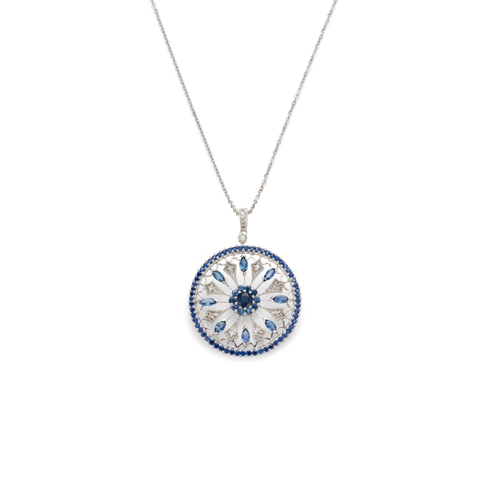 A sapphire and diamond pendant necklace