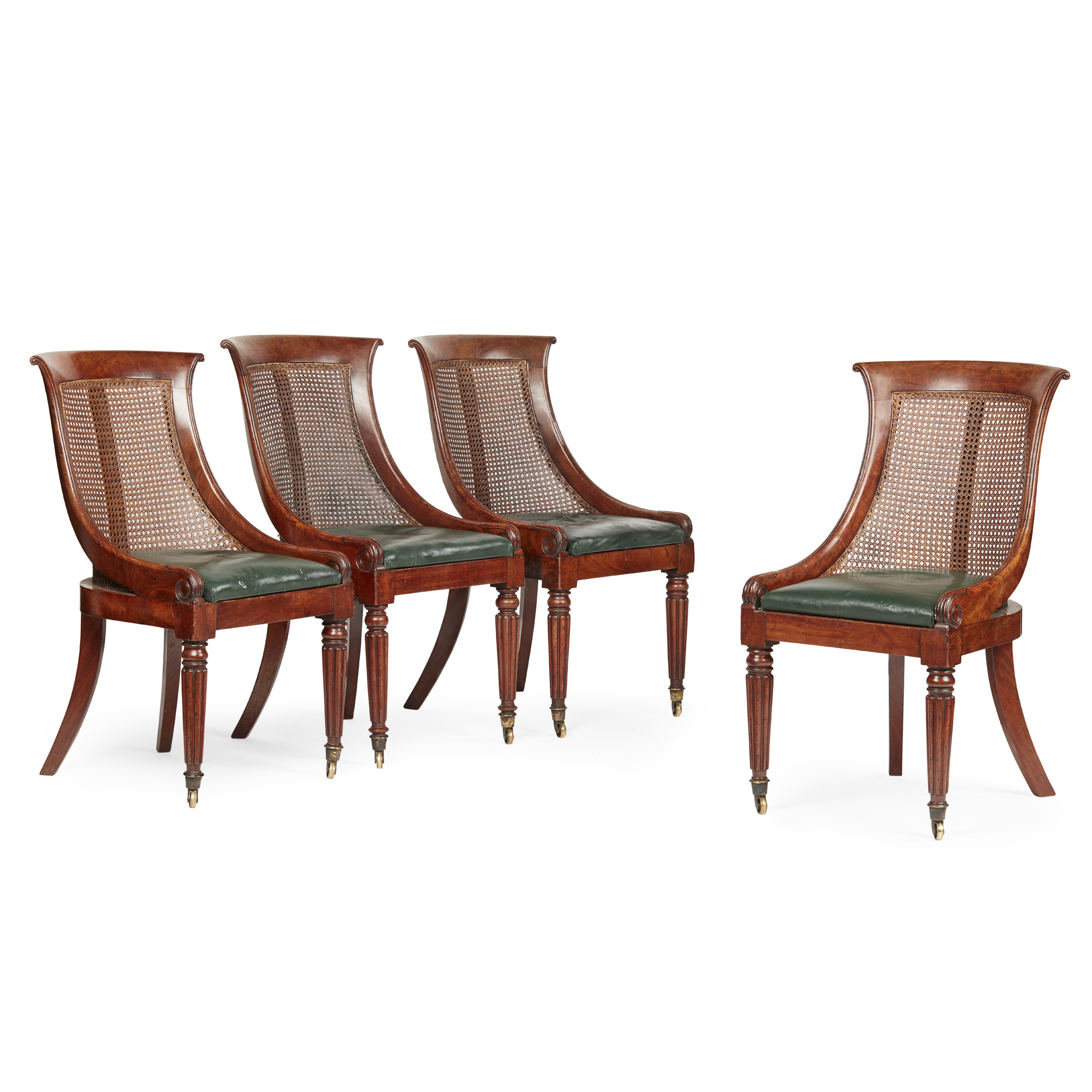 SET OF FOUR MAHOGANY BERGERE CHAIRS
