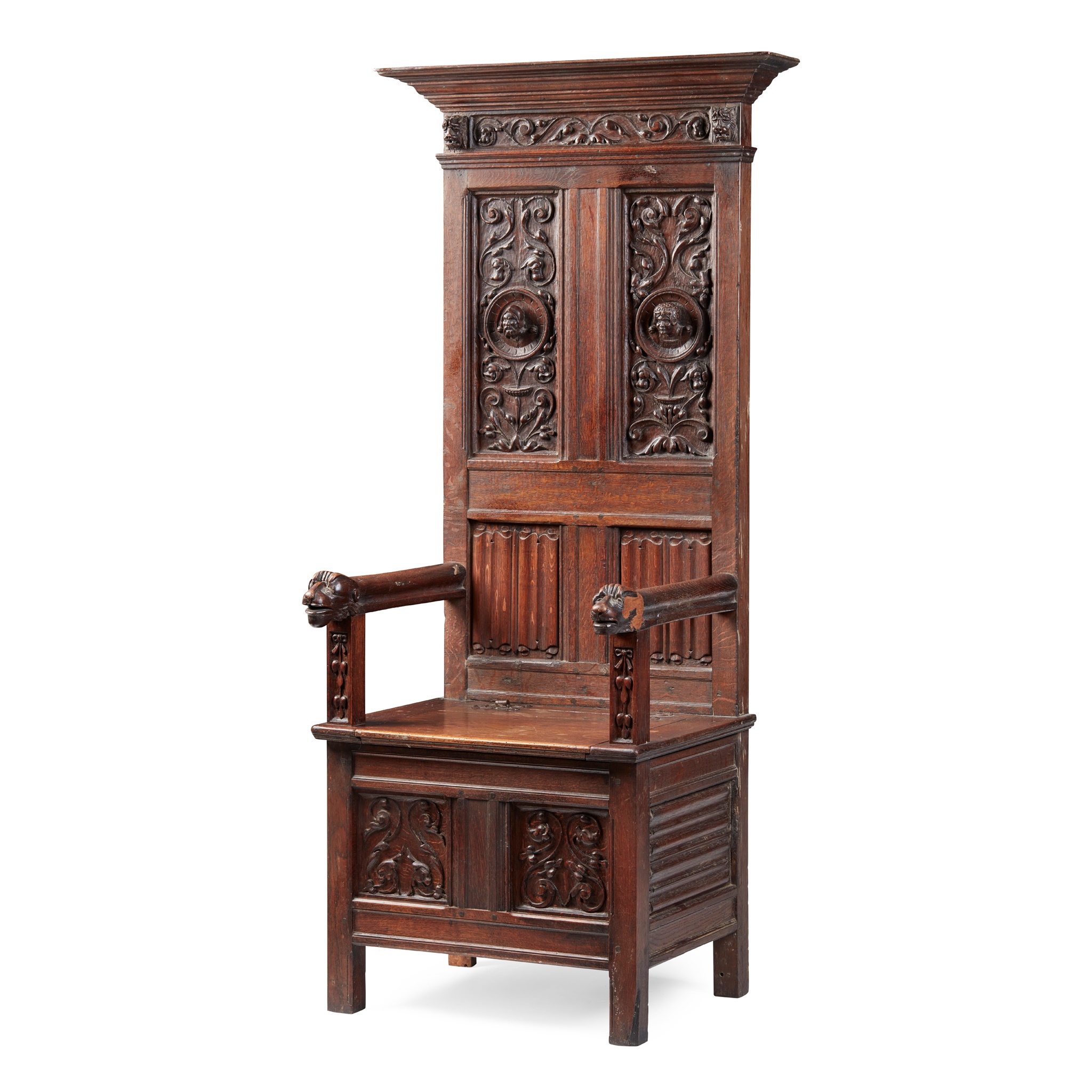 FRENCH RENAISSANCE STYLE CARVED OAK ARMCHAIR