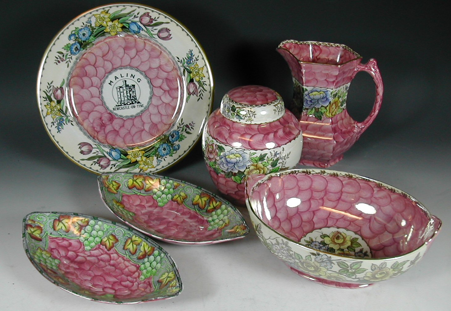 A collection of 'Peony Rose' Maling ware,