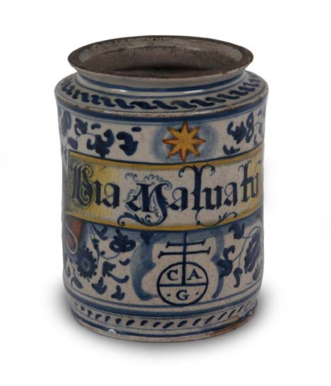 An early 16th century Italian maiolica albarello, circa 1500-1525 Probably from Faenza