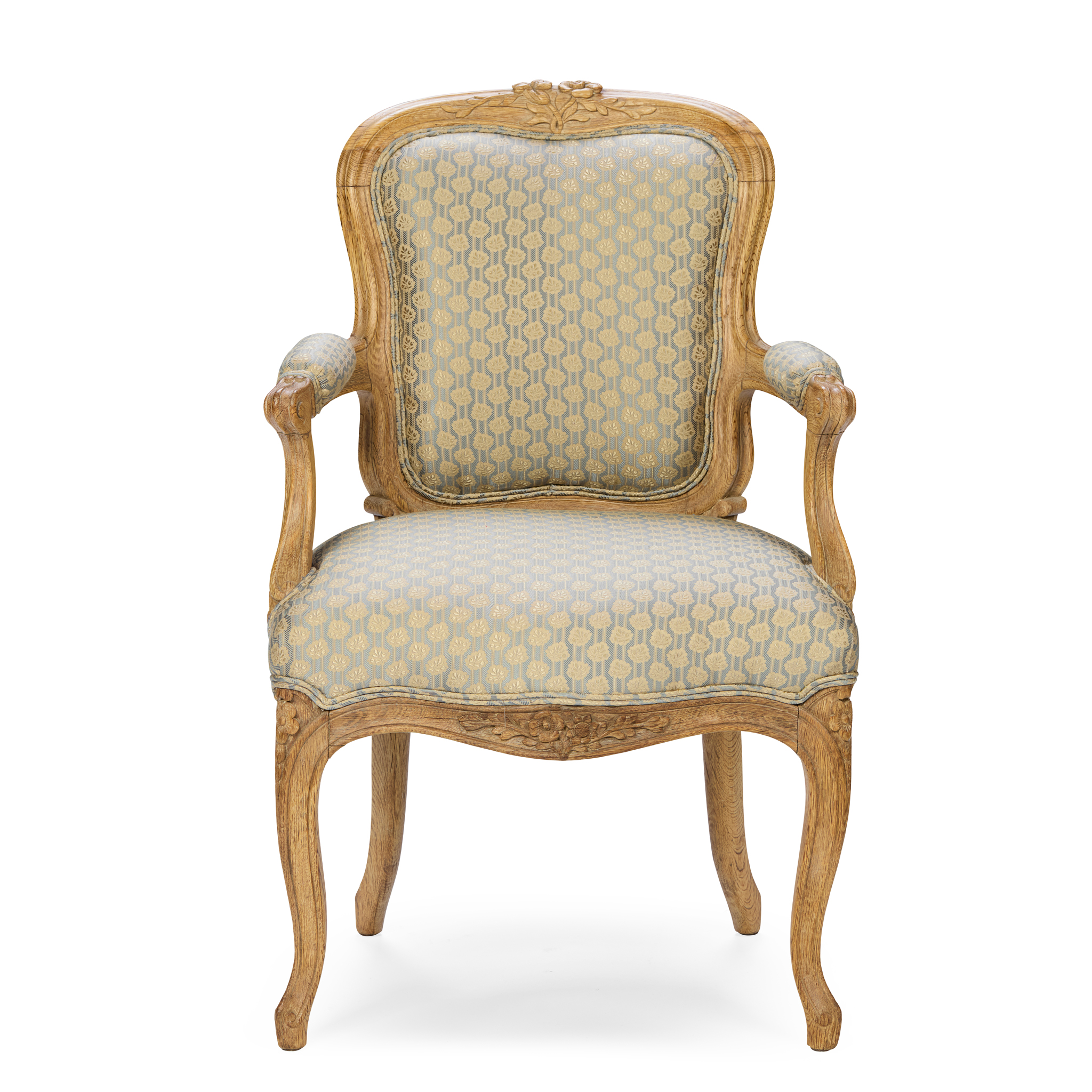 LOUIS XV STYLE FIGURED ASH FAUTEUIL