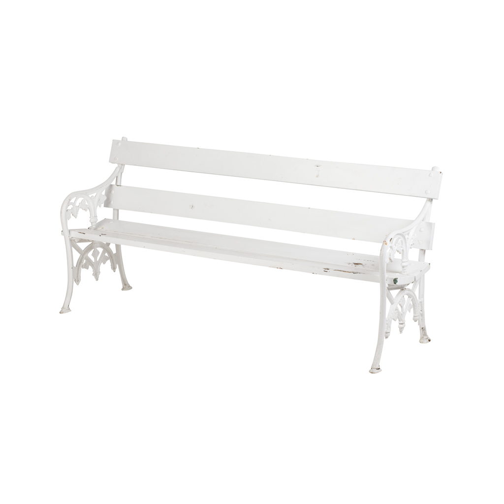 VICTORIAN WHITE PAINTED CAST IRON GARDEN BENCH